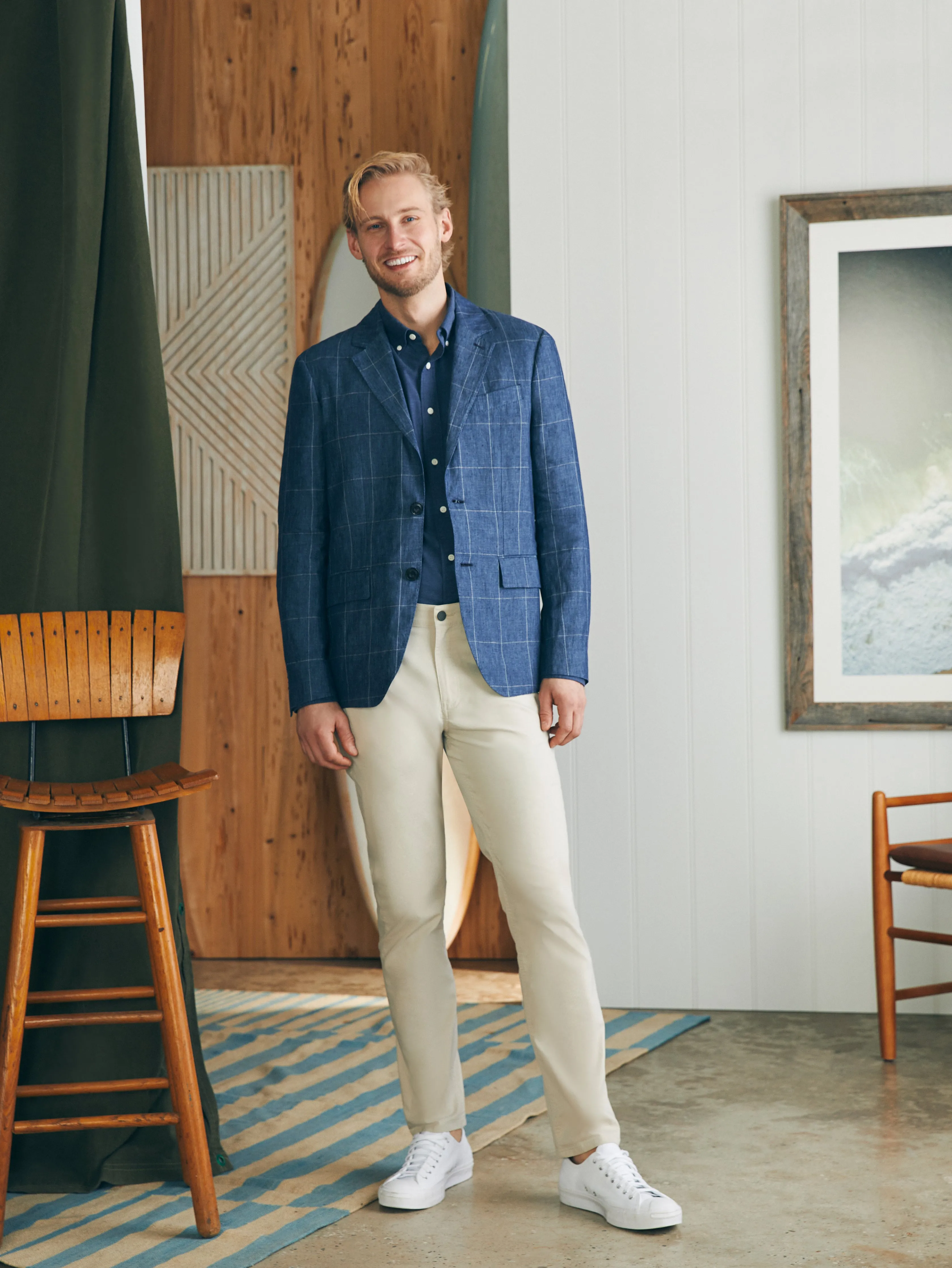 Reserve Linen Windowpane Blazer - Blue Steel Plaid sold by Faherty product image thumbnail 4