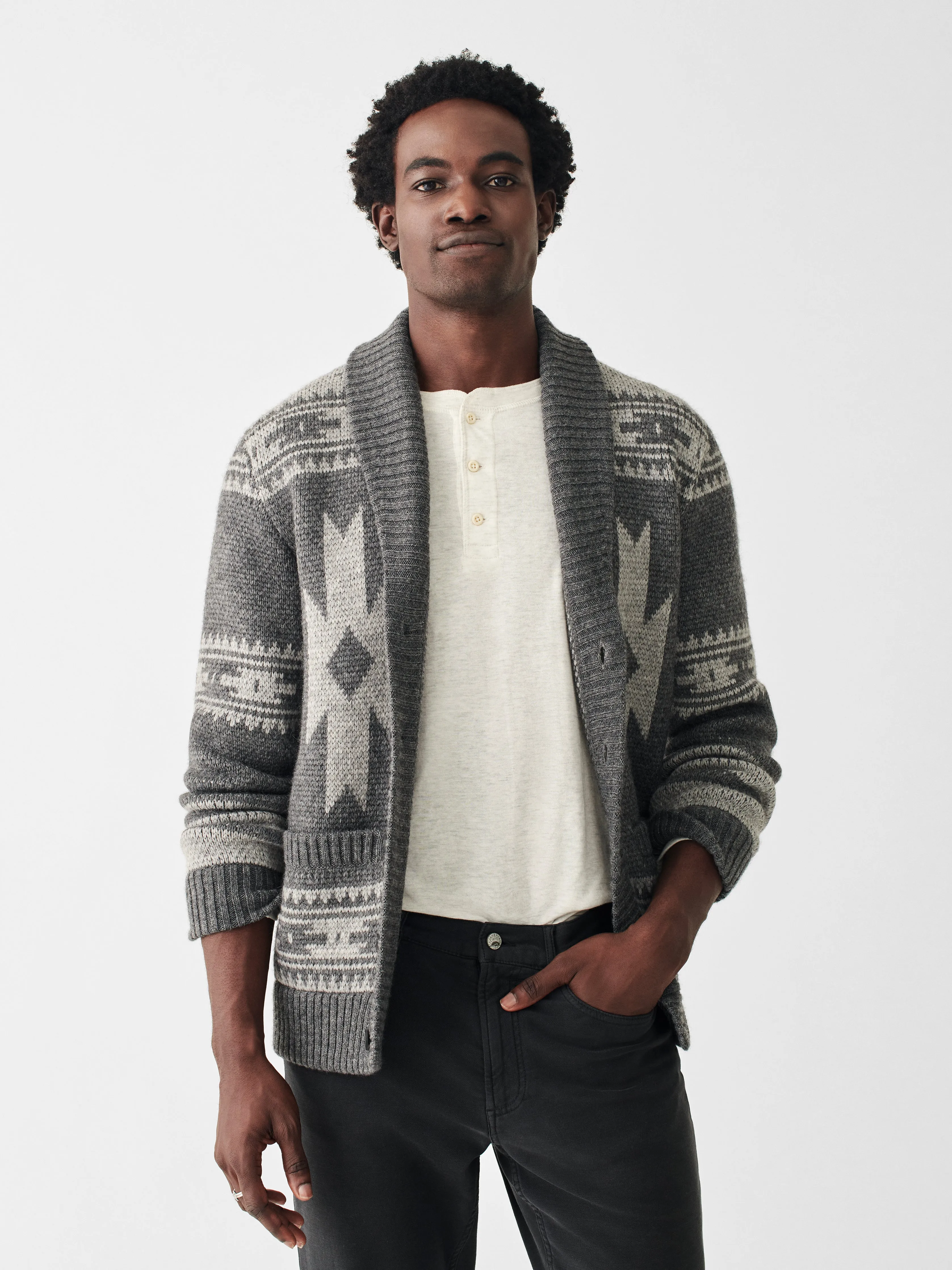 Steven Paul Judd Thunderbird Cardigan - Charcoal Grey Thunderbird sold by Faherty product image thumbnail 3