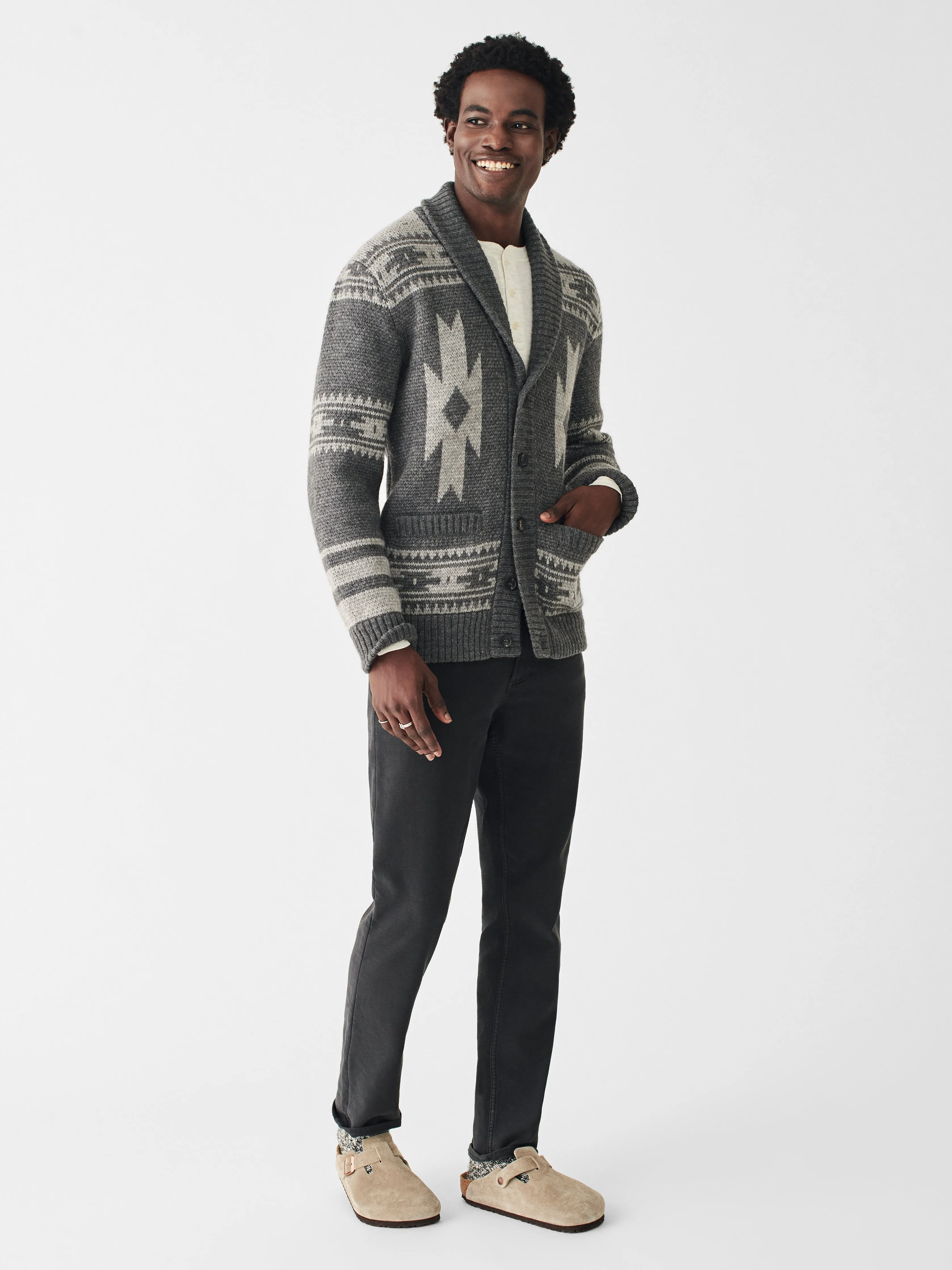 Steven Paul Judd Thunderbird Cardigan - Charcoal Grey Thunderbird sold by Faherty product image thumbnail 5