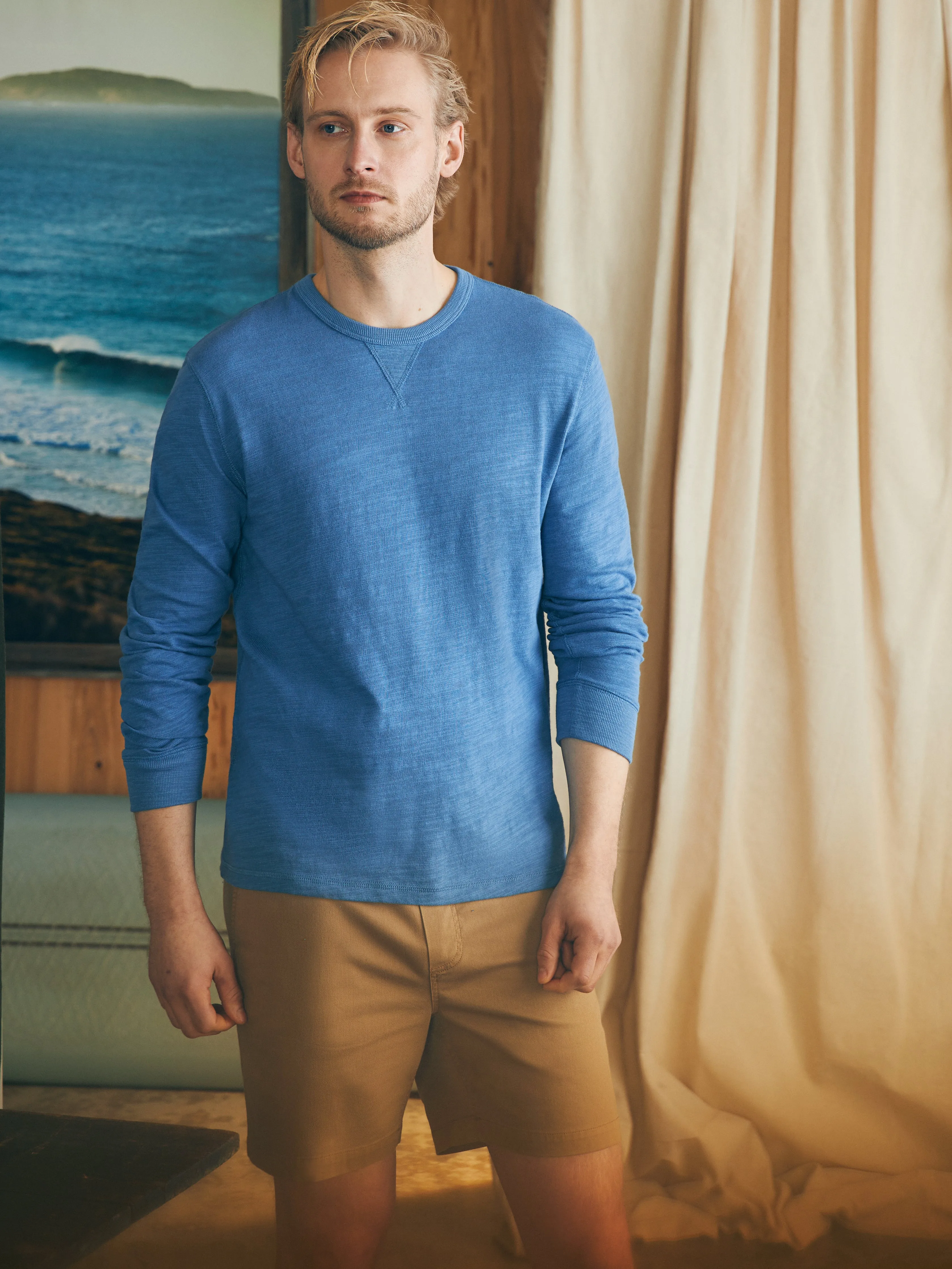 Sunwashed Slub Crew - Blue Horizon sold by Faherty