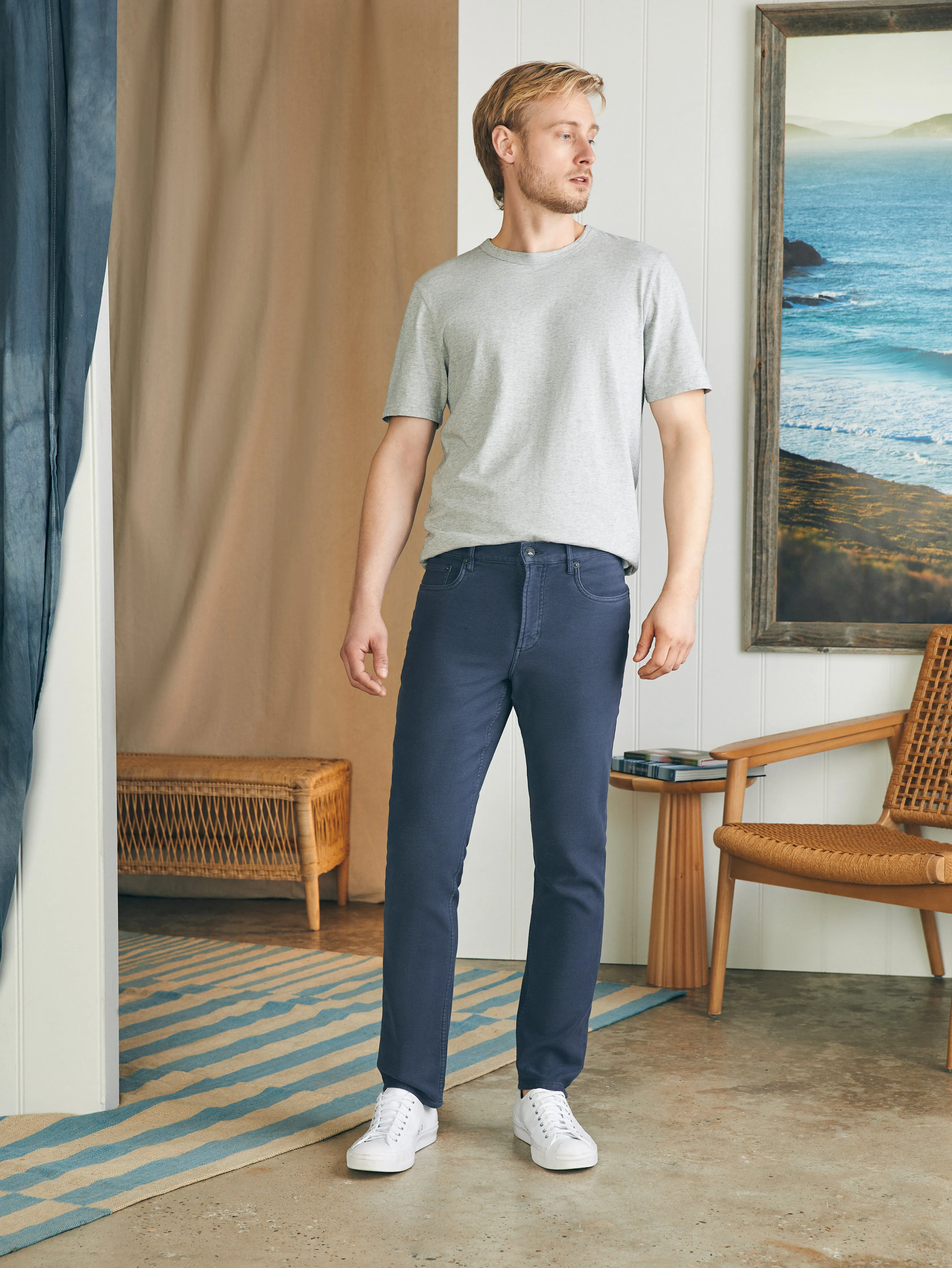 Stretch Terry 5-Pocket Pant - Navy sold by Faherty product image thumbnail 2