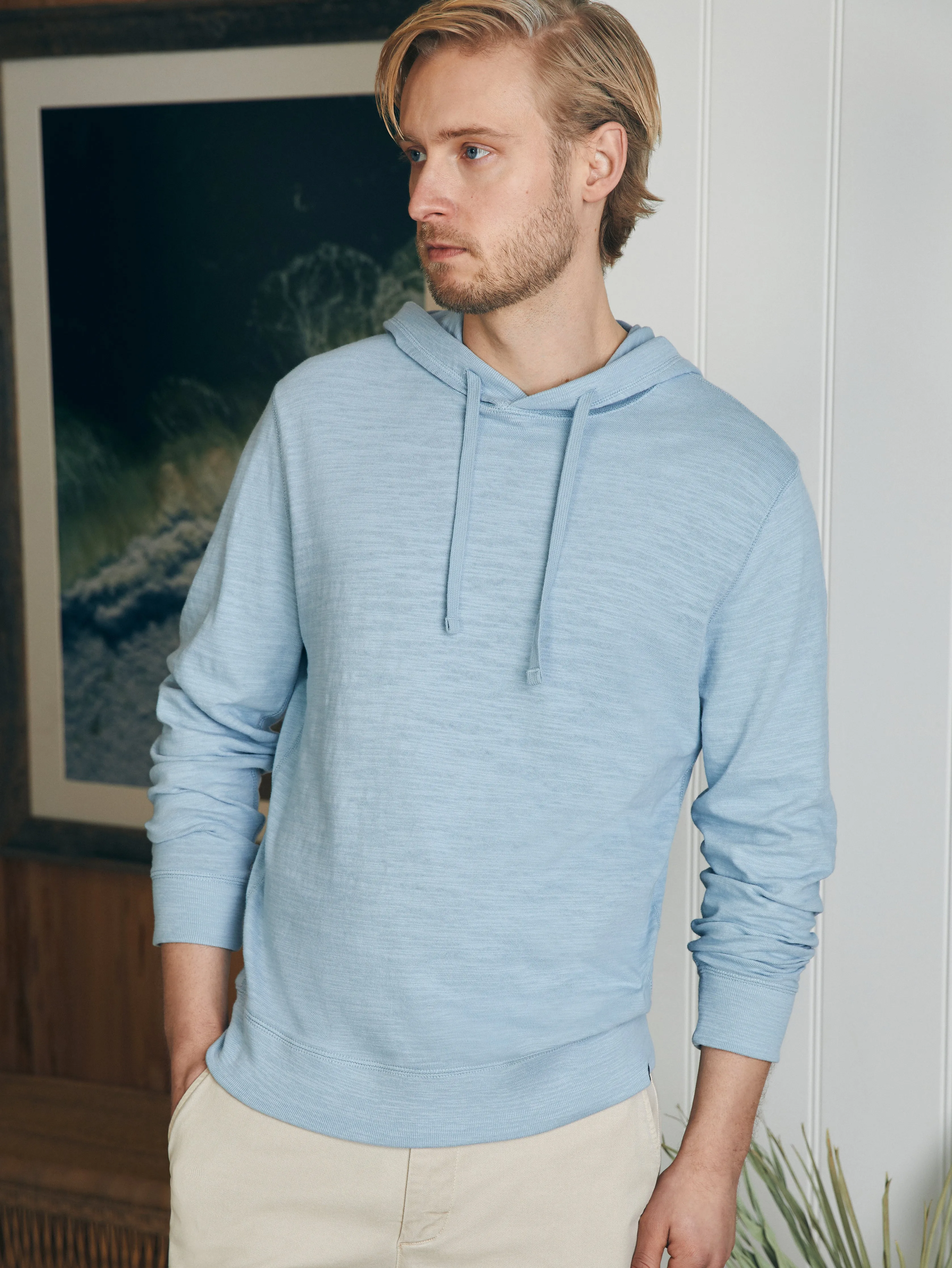 Sunwashed Midweight Organic Hoodie - Blue Breeze sold by Faherty