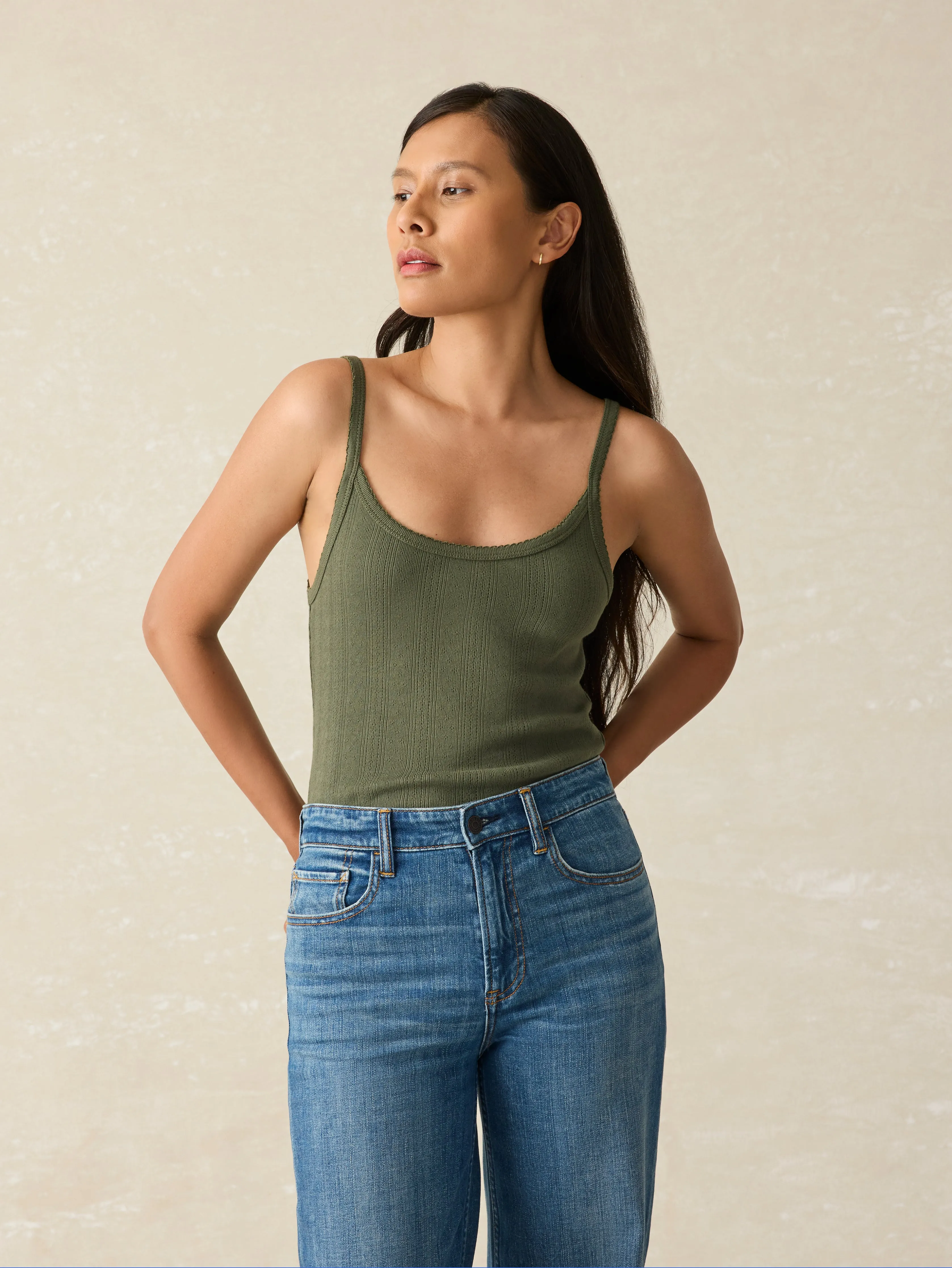 Pacific Pointelle Tank - Beetle sold by Faherty