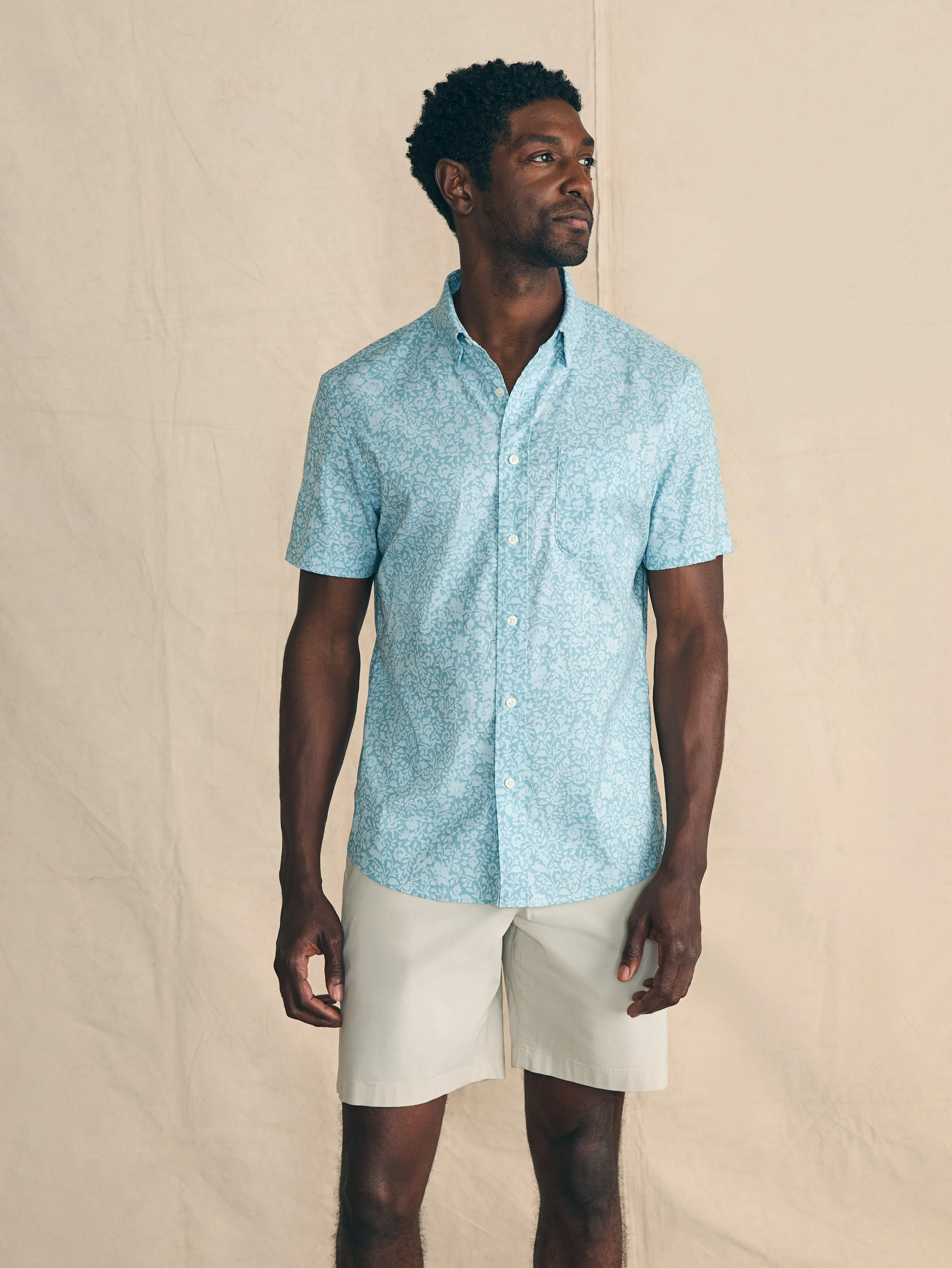 Movement™ Short-Sleeve Shirt - Blue Wave Botanic sold by Faherty