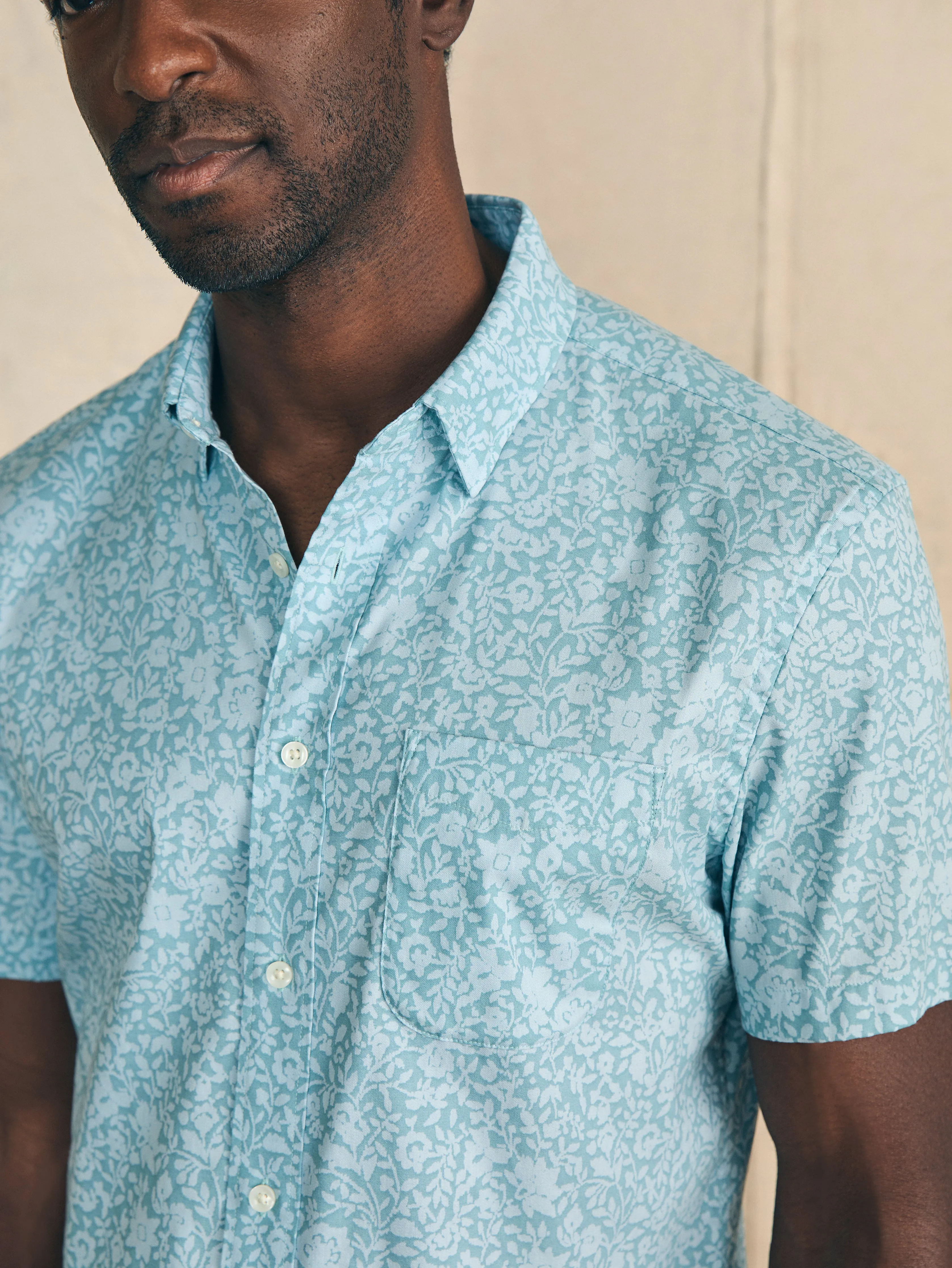 Movement™ Short-Sleeve Shirt - Blue Wave Botanic sold by Faherty product image thumbnail 2