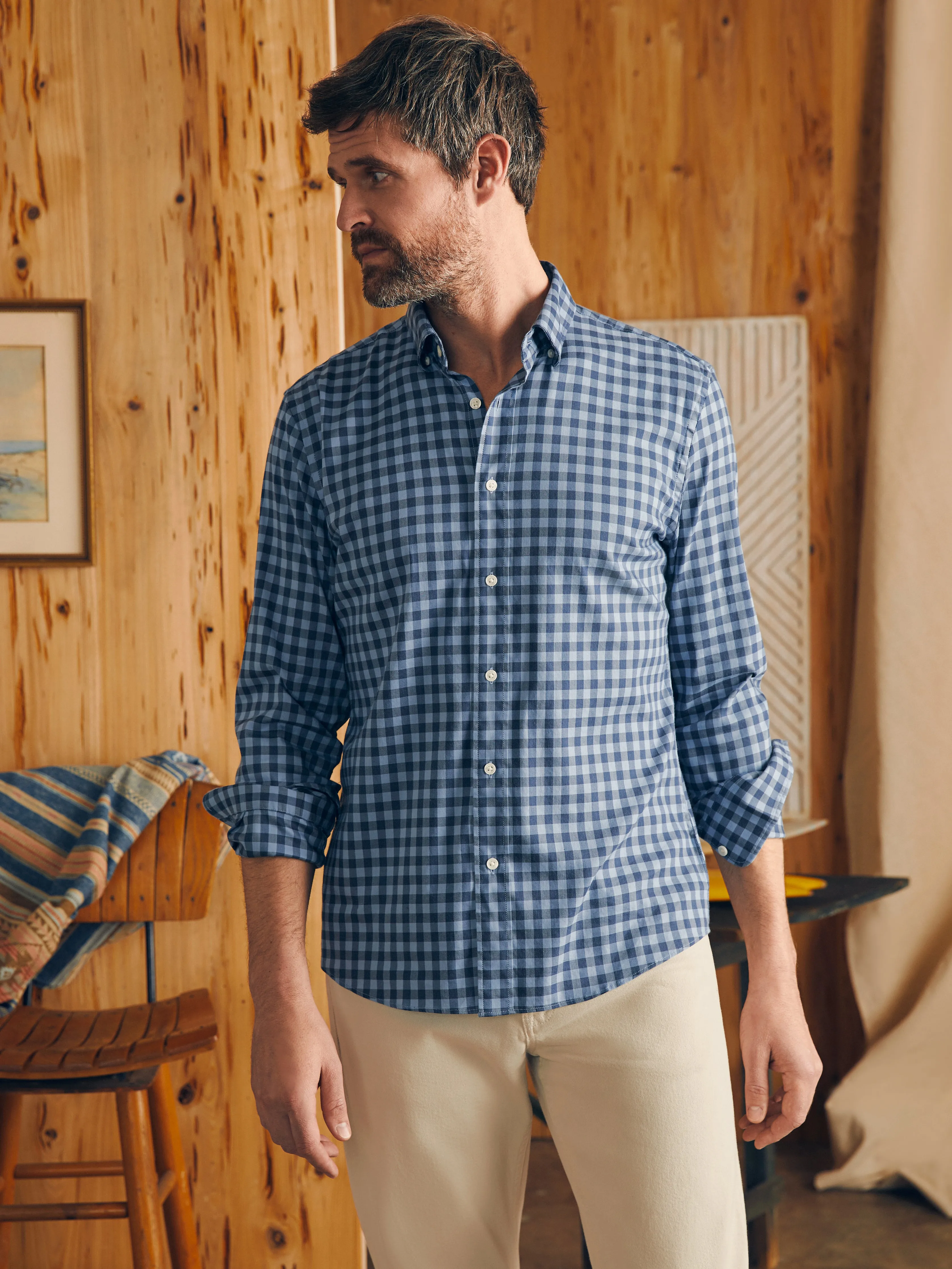 Movement™ Shirt - Navy Skies Check sold by Faherty