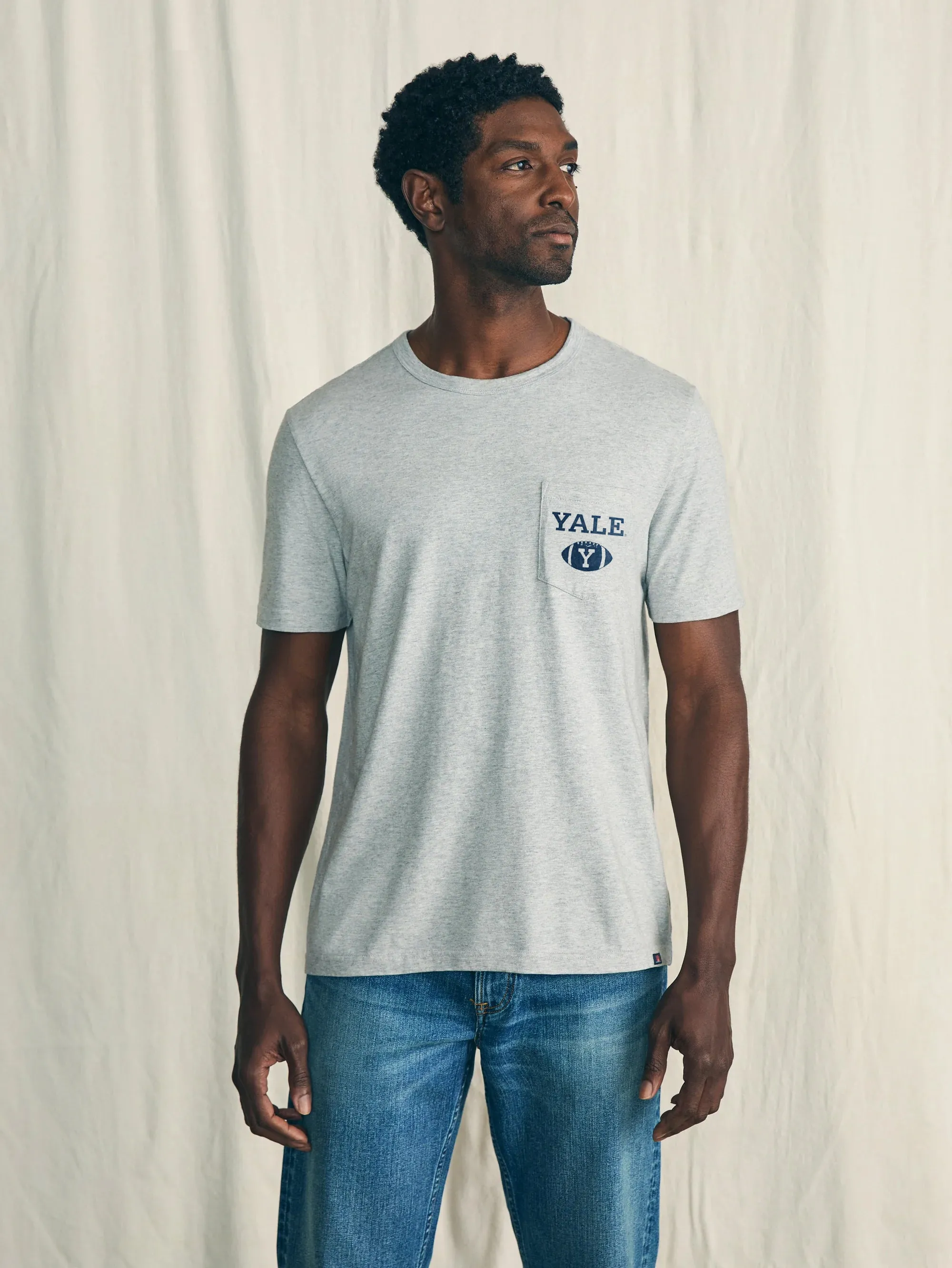 Yale Sunwashed Pocket Tee - Heather Grey sold by Faherty