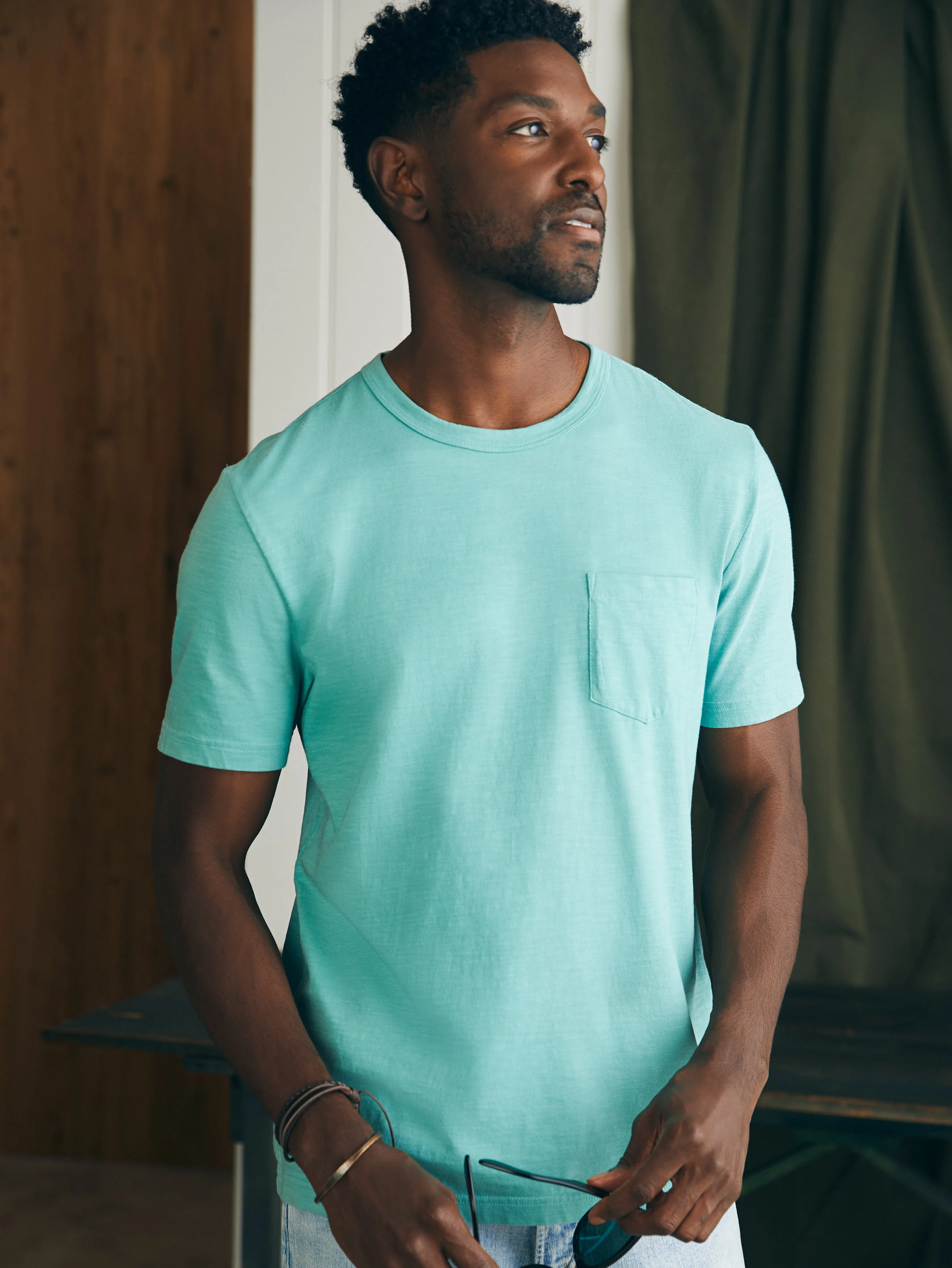 Sunwashed Pocket Tee - Island Teal sold by Faherty