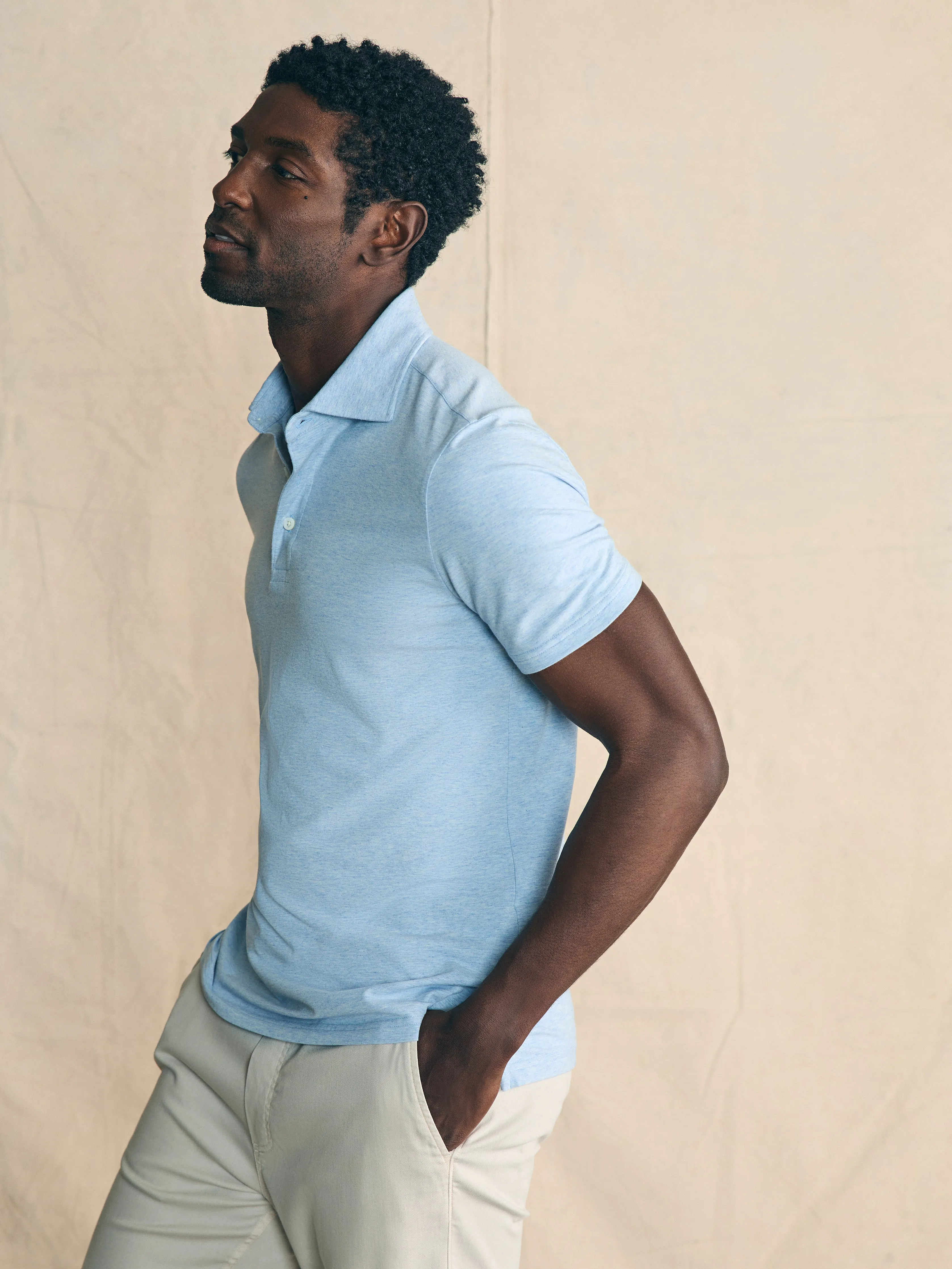 Short-Sleeve Movement™ Polo - Cardiff Blue Heather sold by Faherty product image thumbnail 4