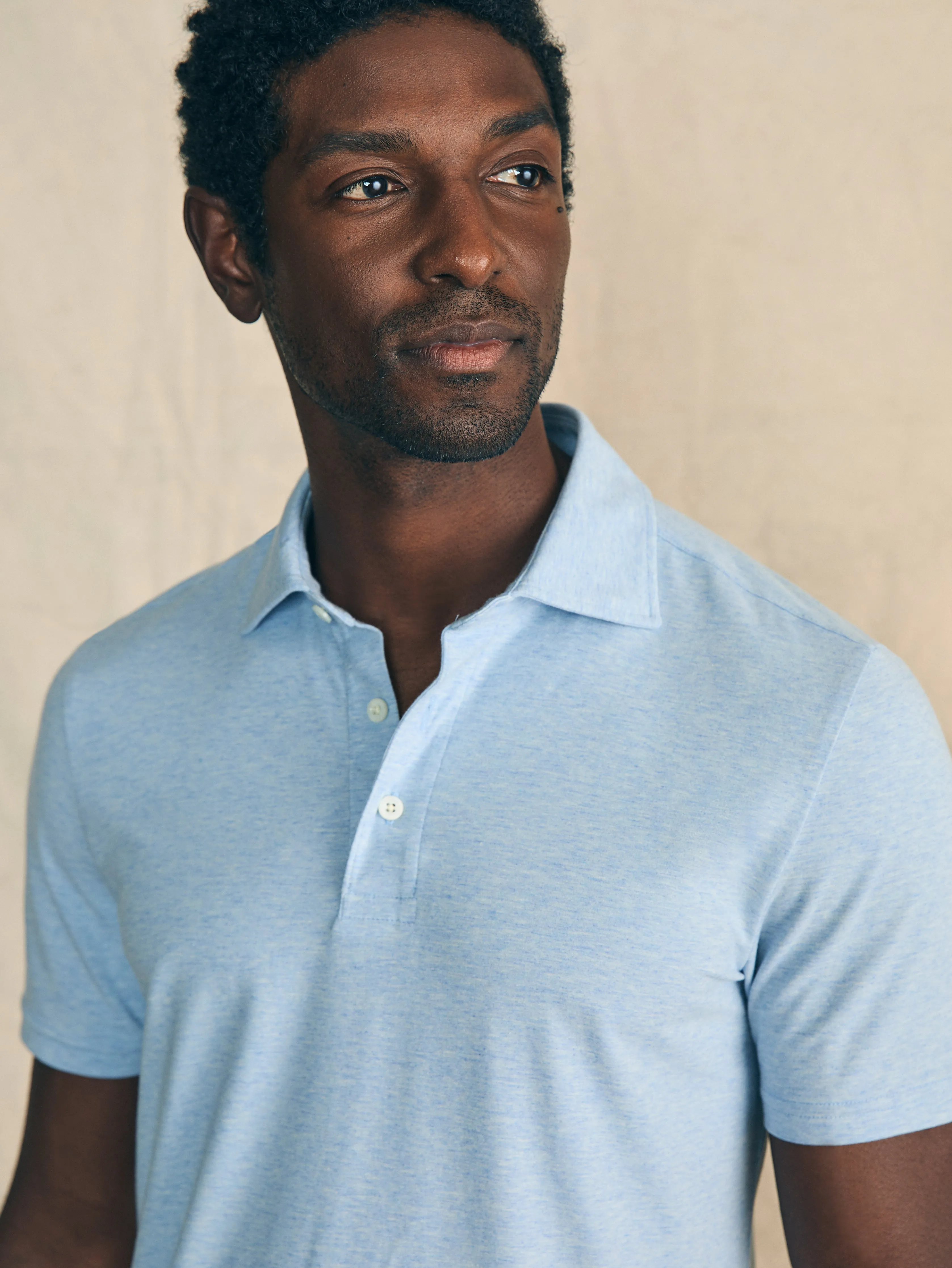 Short-Sleeve Movement™ Polo - Cardiff Blue Heather sold by Faherty product image thumbnail 3