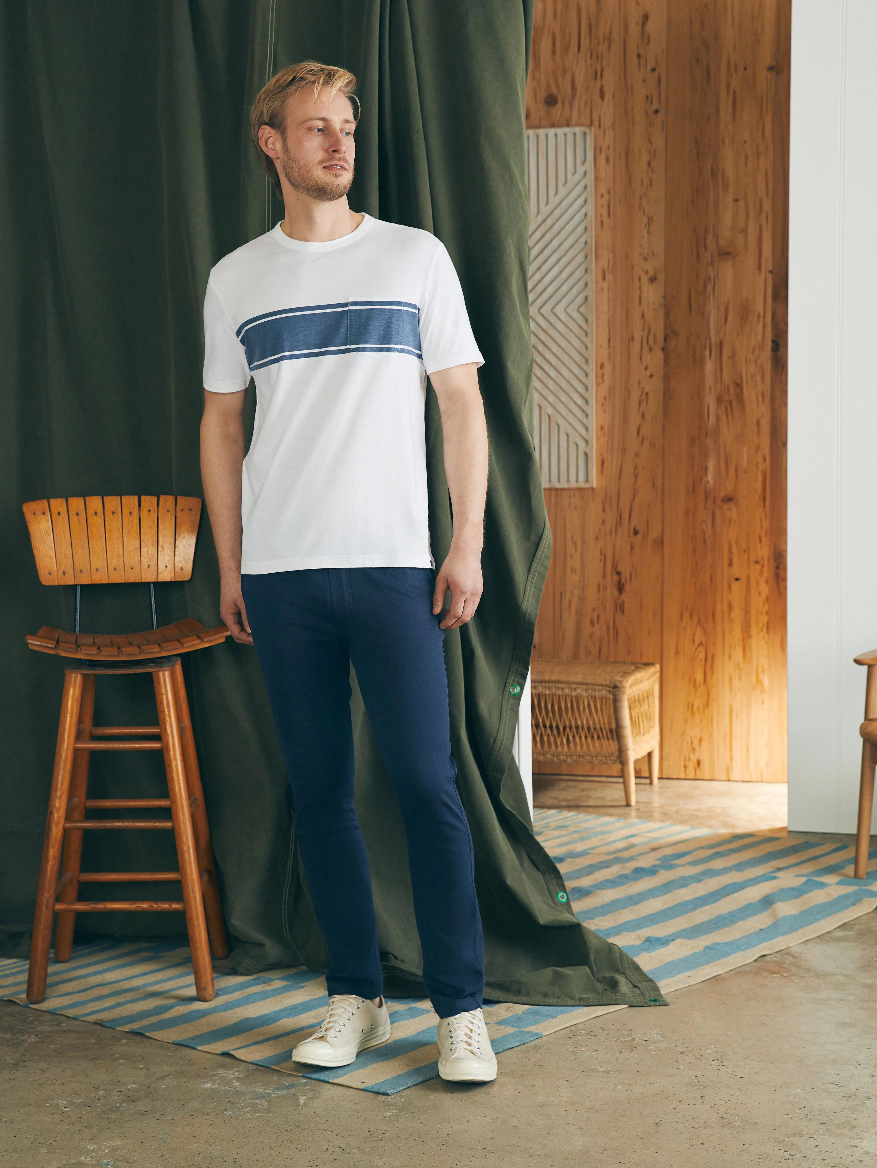 Surf Stripe Sunwashed Pocket Tee - White sold by Faherty product image thumbnail 3