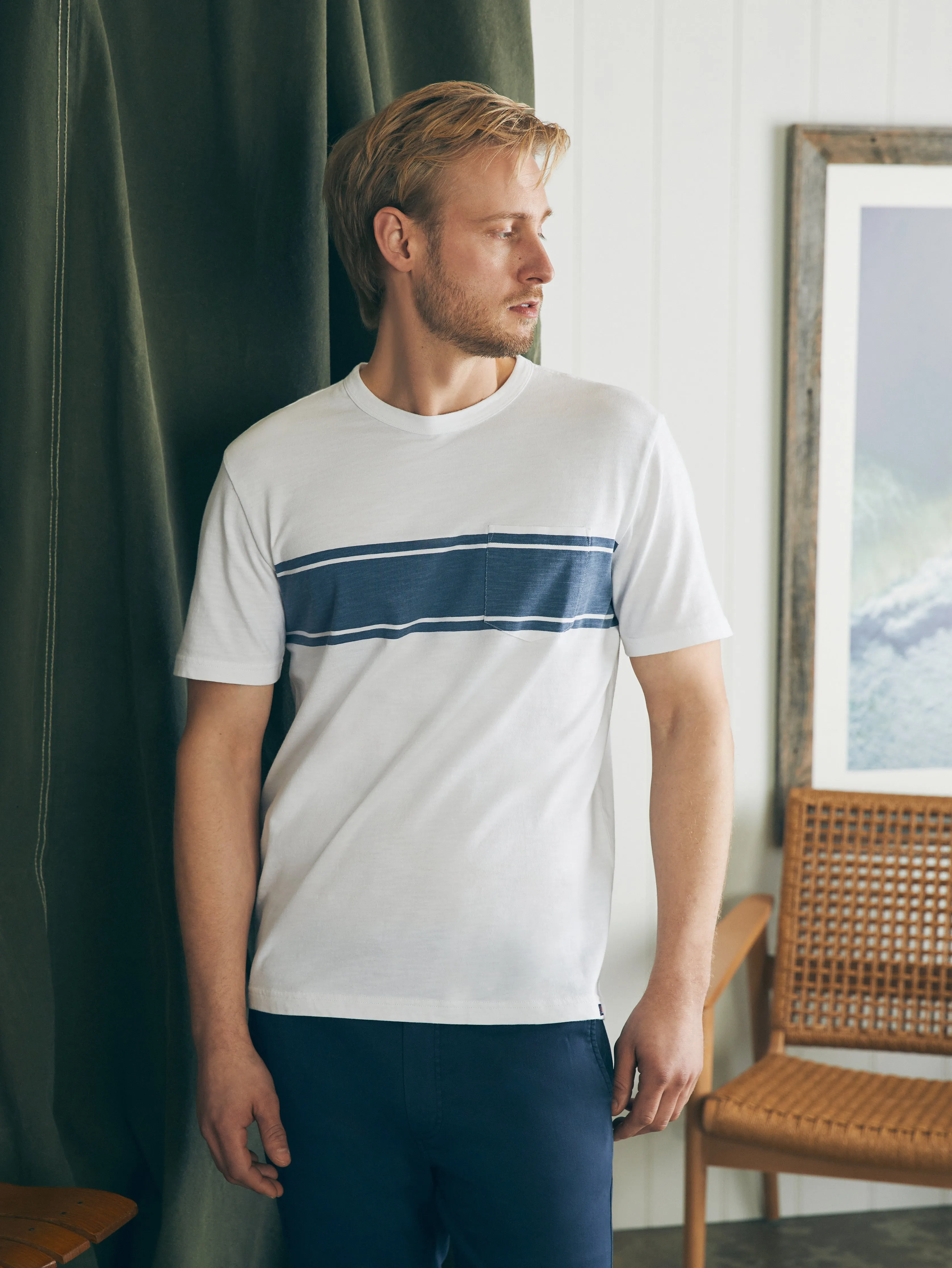 Surf Stripe Sunwashed Pocket Tee - White sold by Faherty product image thumbnail 4