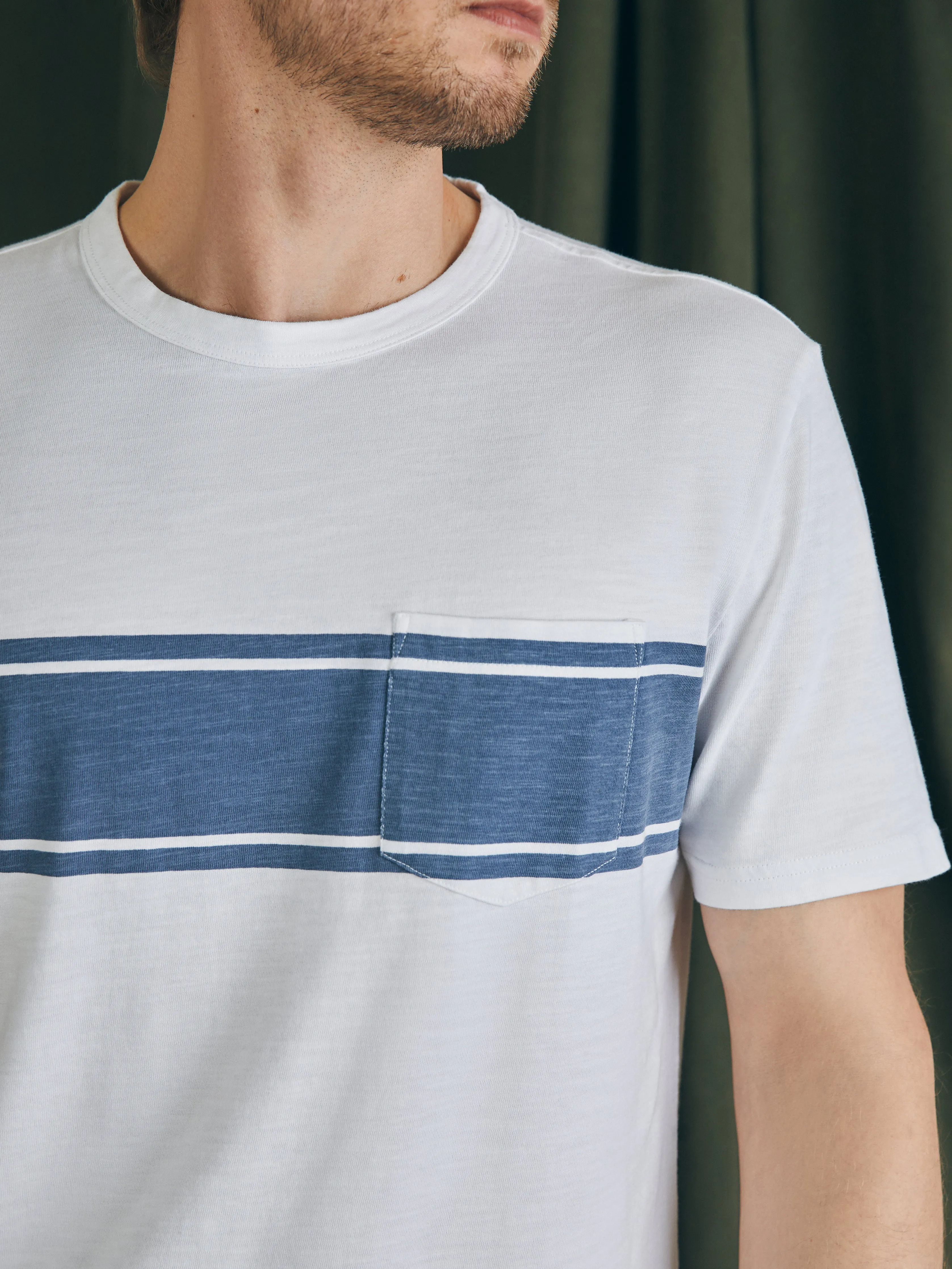 Surf Stripe Sunwashed Pocket Tee - White sold by Faherty product image thumbnail 2