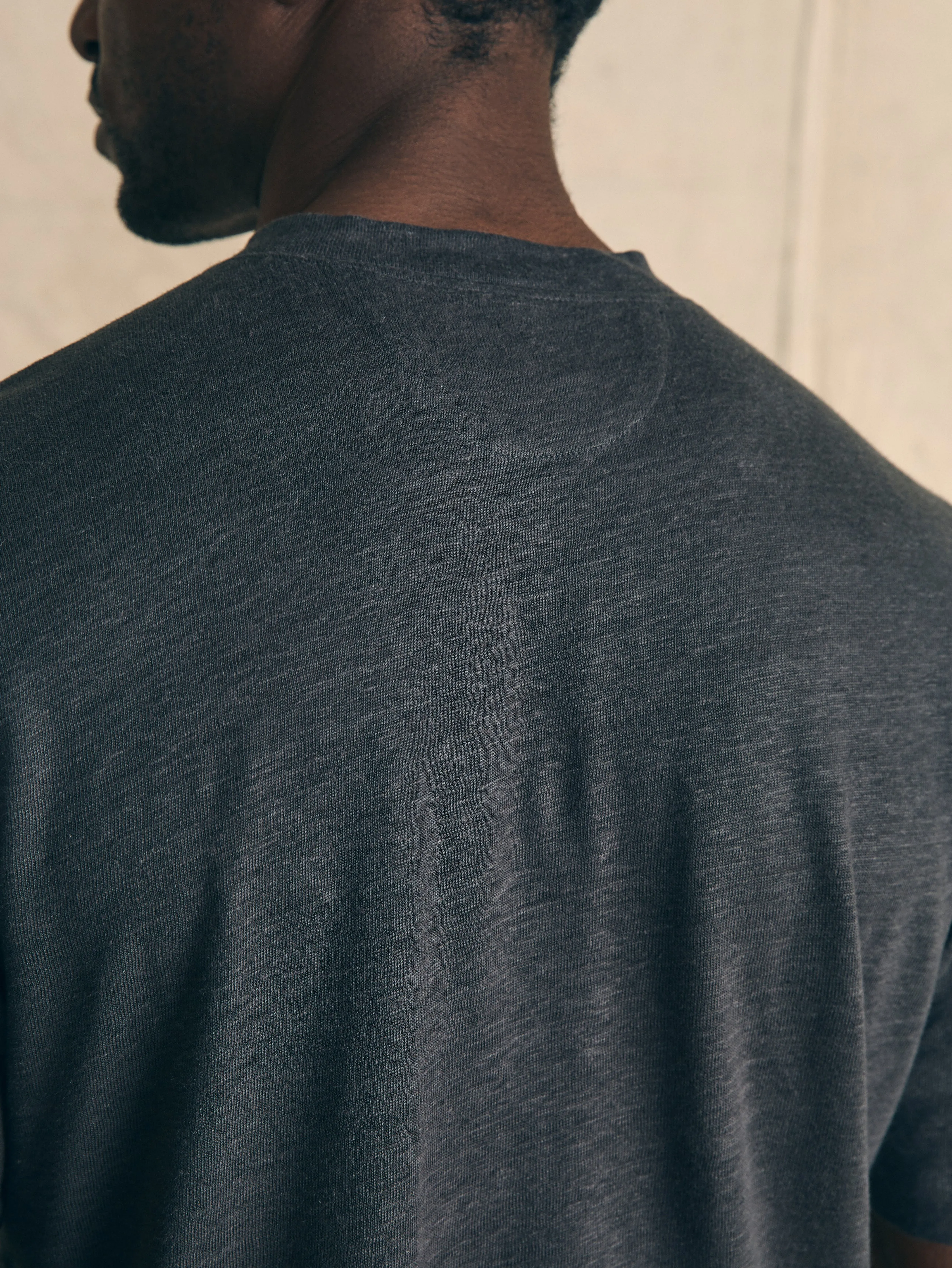 Short-Sleeve Linen Henley - Black Iron sold by Faherty product image thumbnail 5