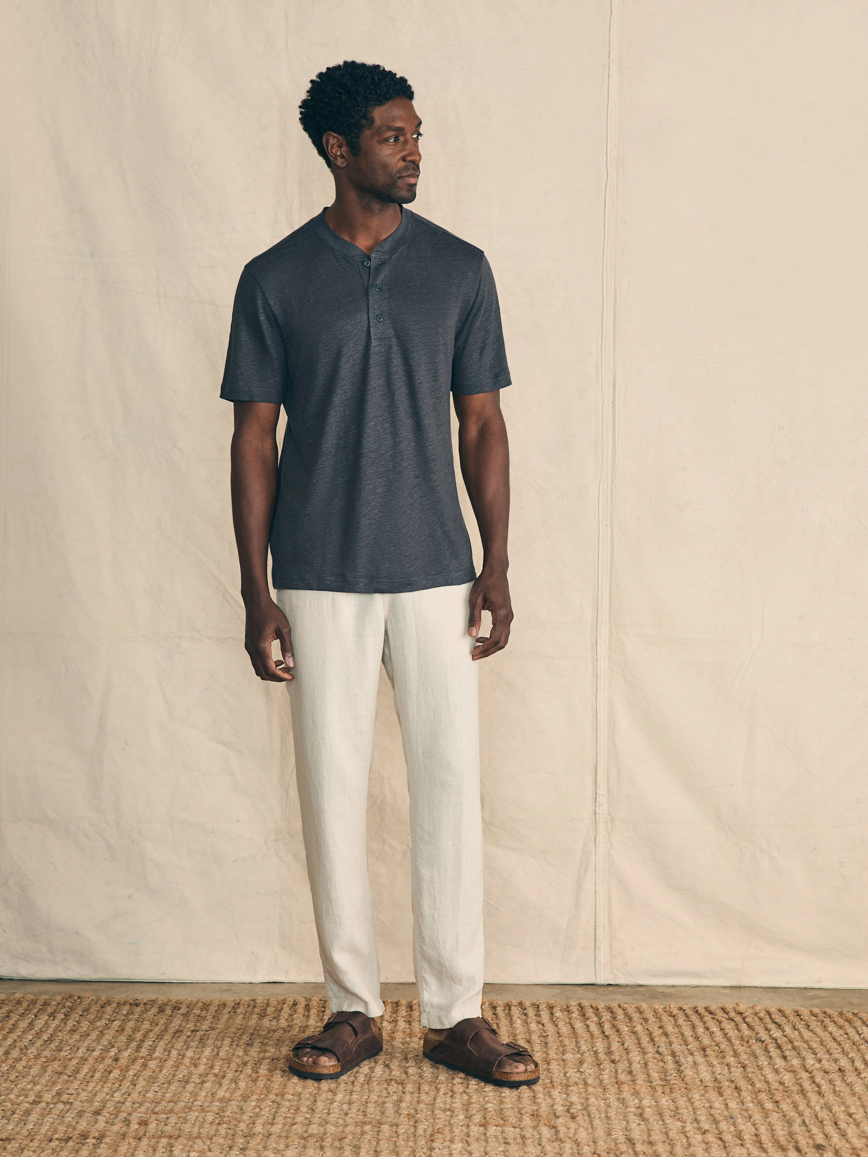 Short-Sleeve Linen Henley - Black Iron sold by Faherty product image thumbnail 4
