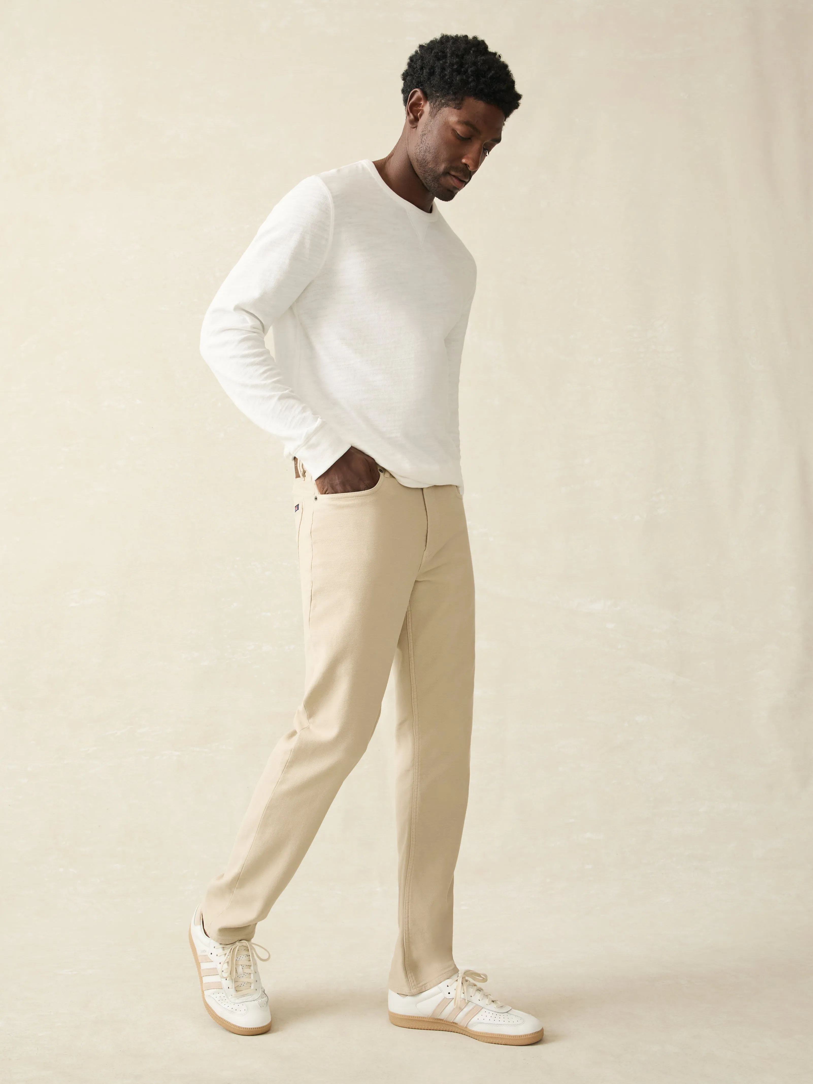 Stretch Terry 5-Pocket Pant - Stone sold by Faherty product image thumbnail 3