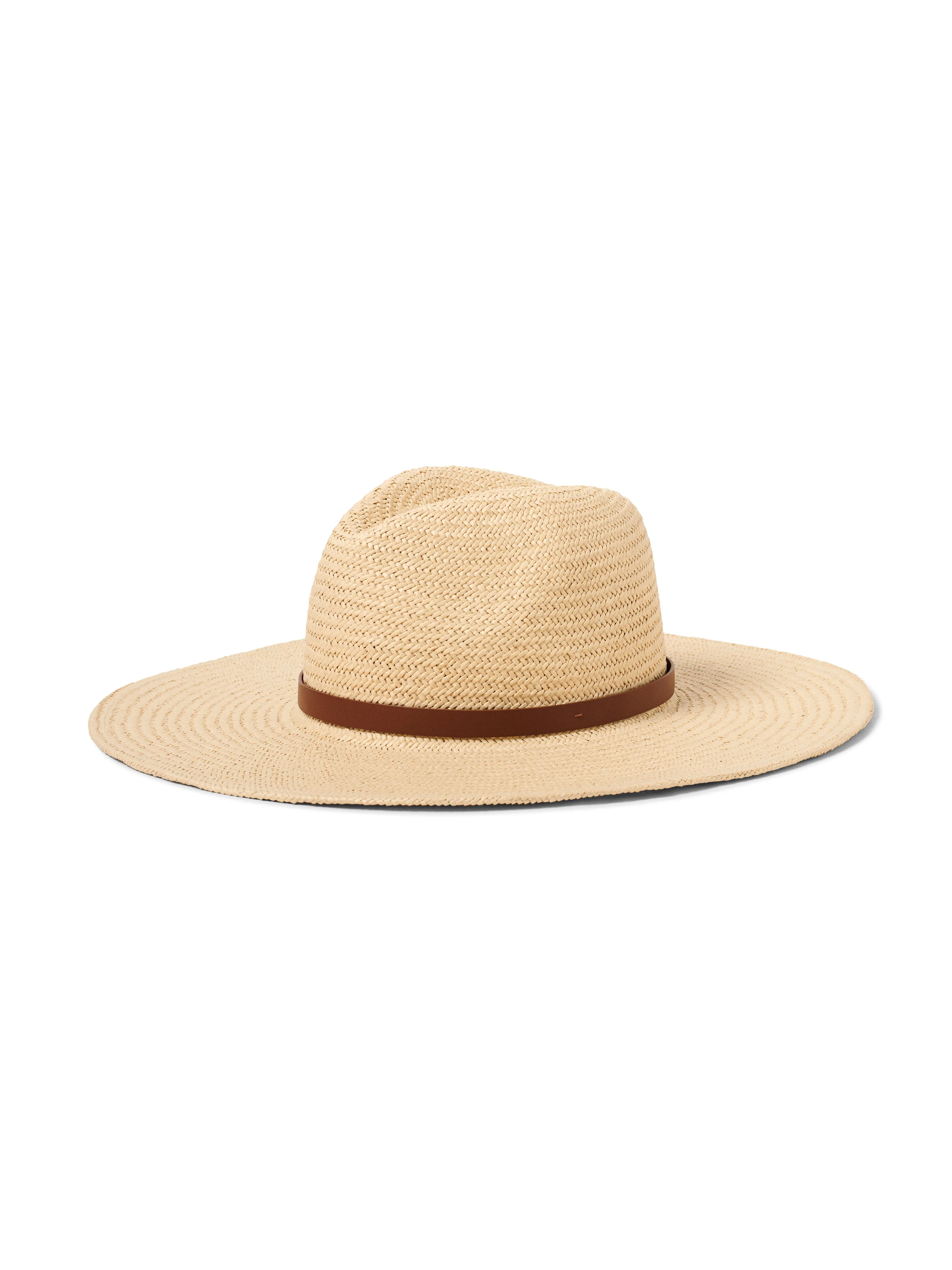 Marina Leather-Trimmed Straw Hat - Natural sold by Faherty