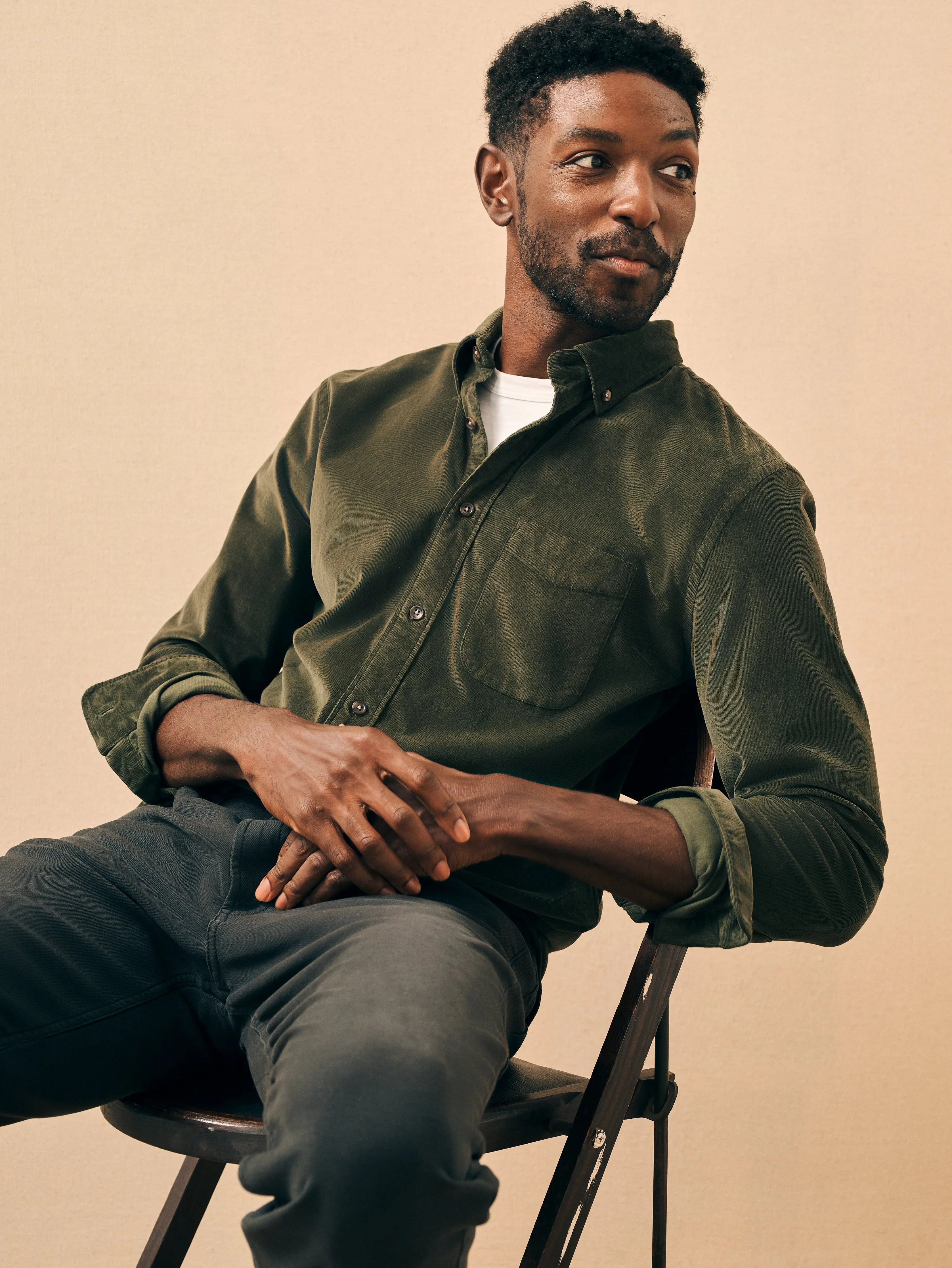 Stretch Corduroy Shirt - Forest sold by Faherty