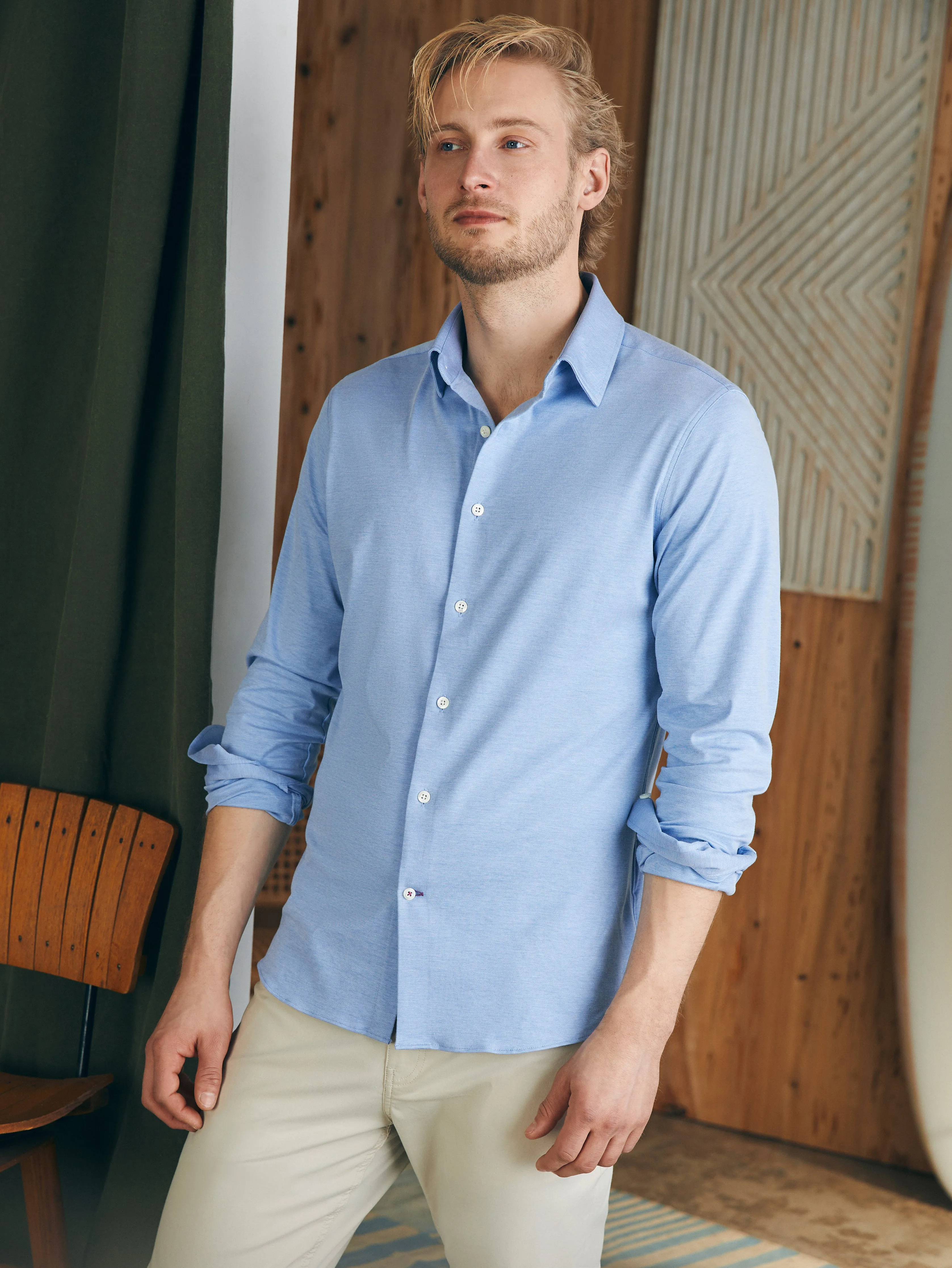 Reserve Knit Shirt - Lake Blue Melange sold by Faherty product image thumbnail 3