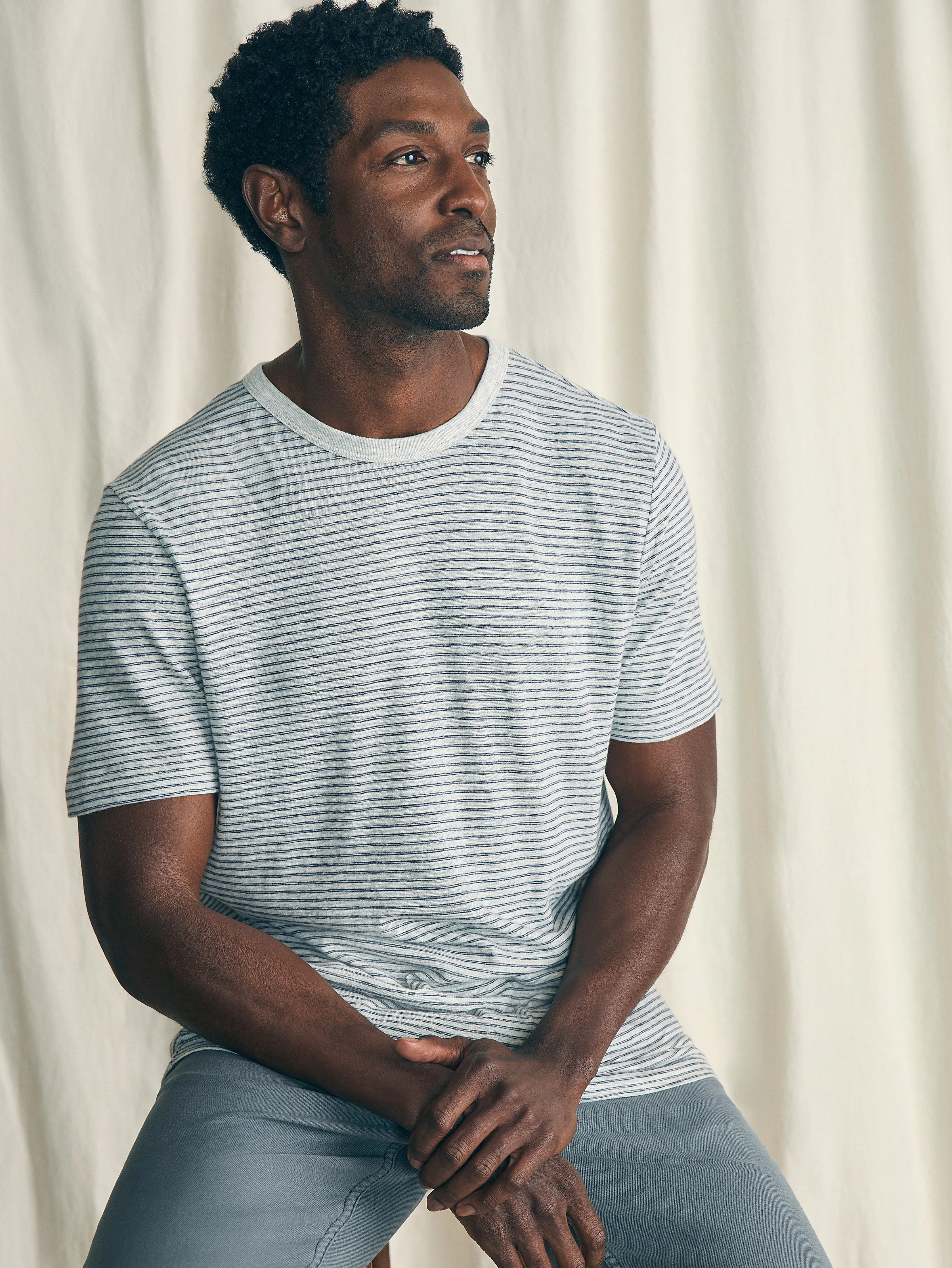 Short-Sleeve Vintage Chambray Tee - Silver Sea Stripe sold by Faherty product image thumbnail 2