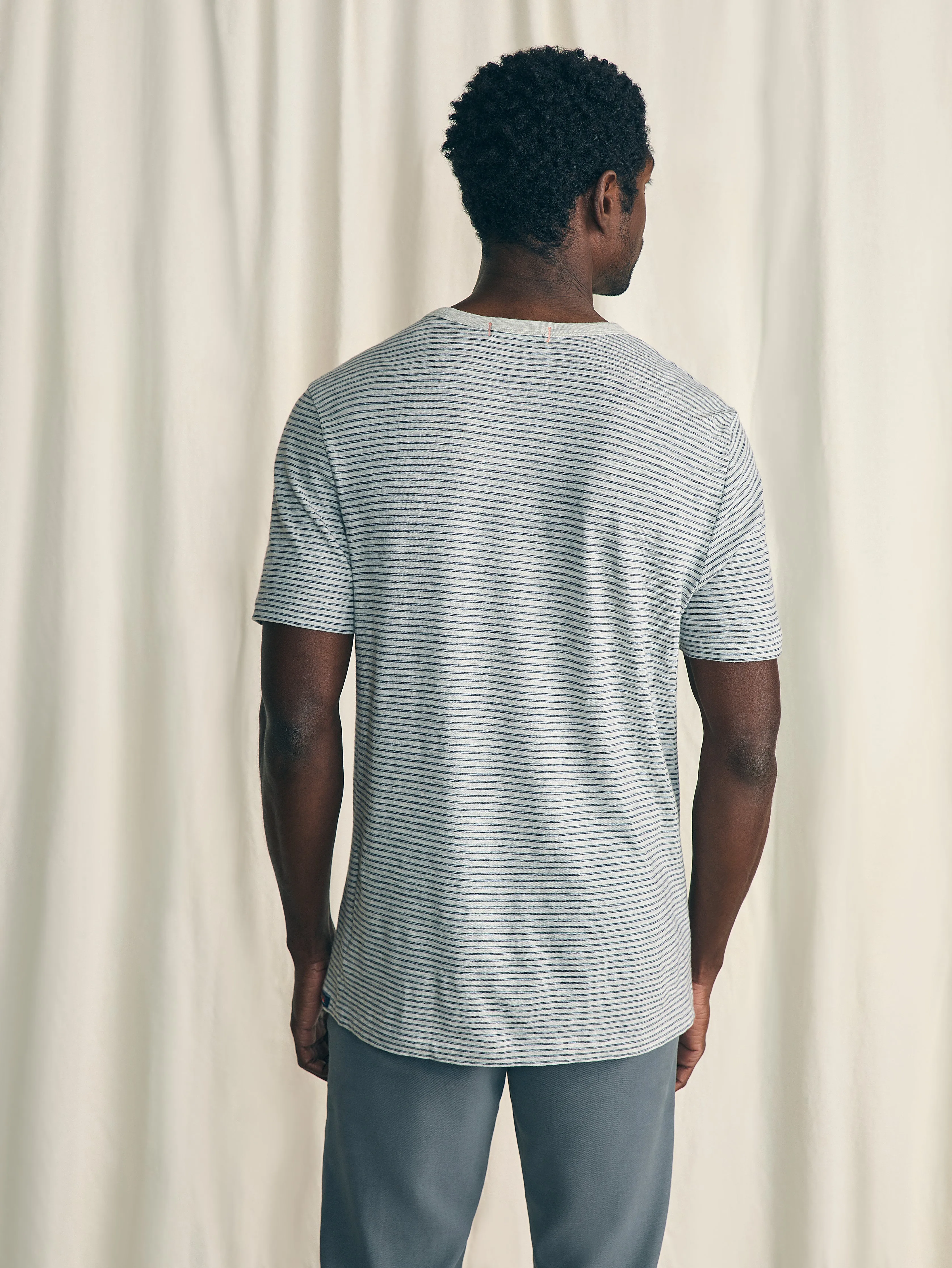 Short-Sleeve Vintage Chambray Tee - Silver Sea Stripe sold by Faherty product image thumbnail 5