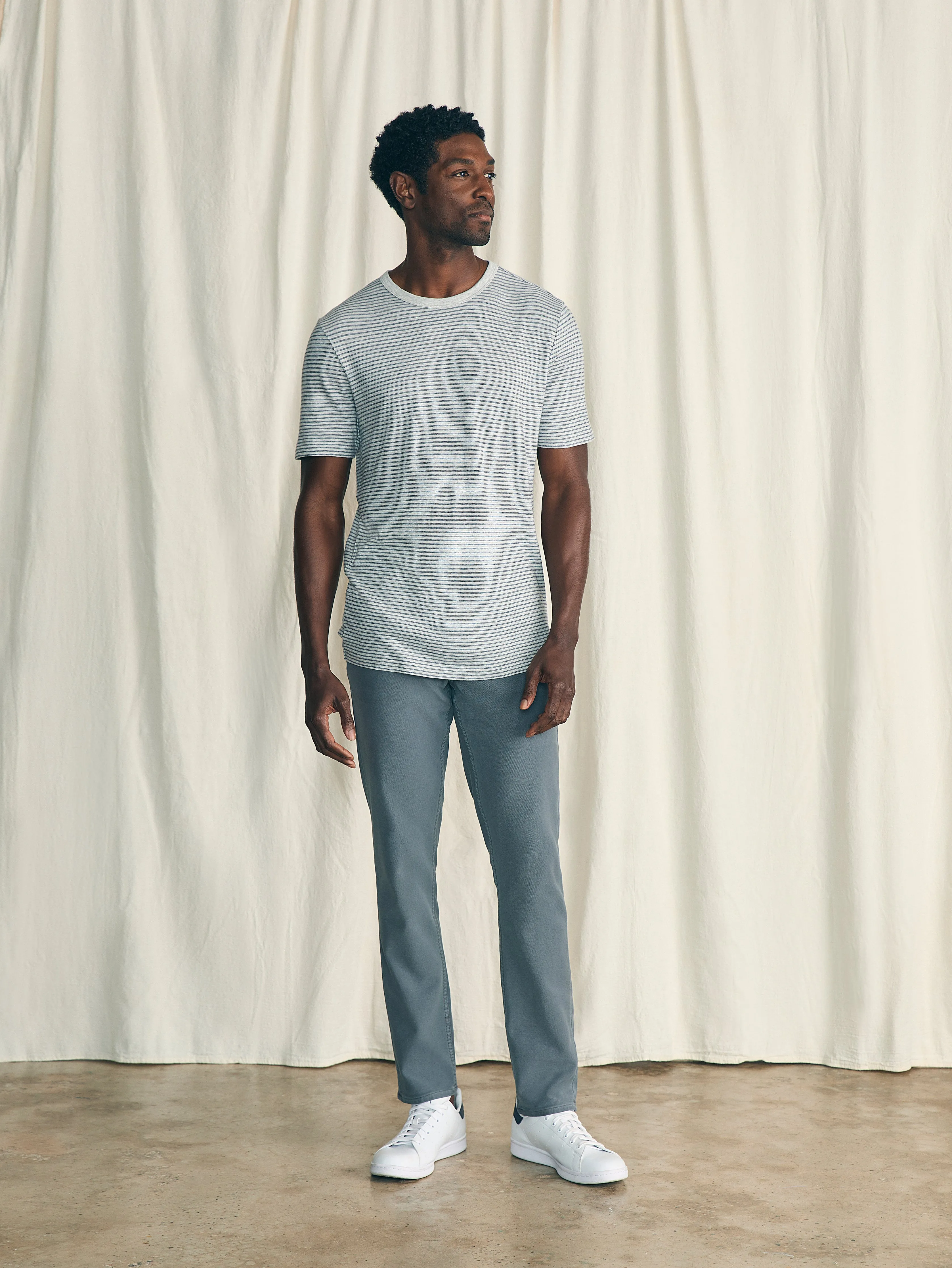 Short-Sleeve Vintage Chambray Tee - Silver Sea Stripe sold by Faherty product image thumbnail 3