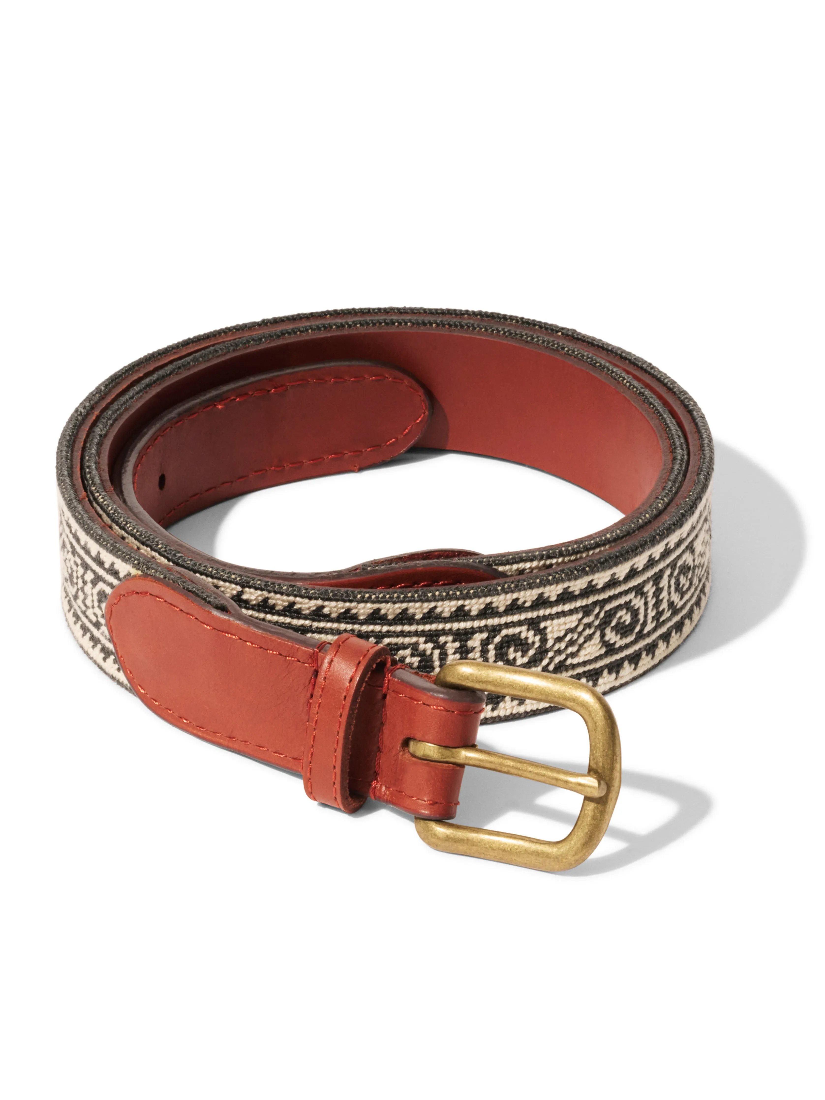 Steven Paul Judd Chahta Embroidered Belt - Charcoal Coiled Snake sold by Faherty