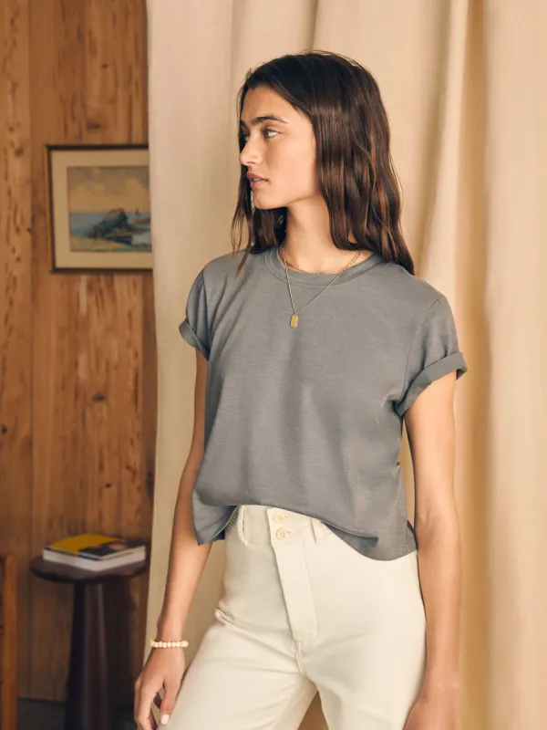 Sunwashed Cropped Crew Tee - Smoked Pearl sold by Faherty