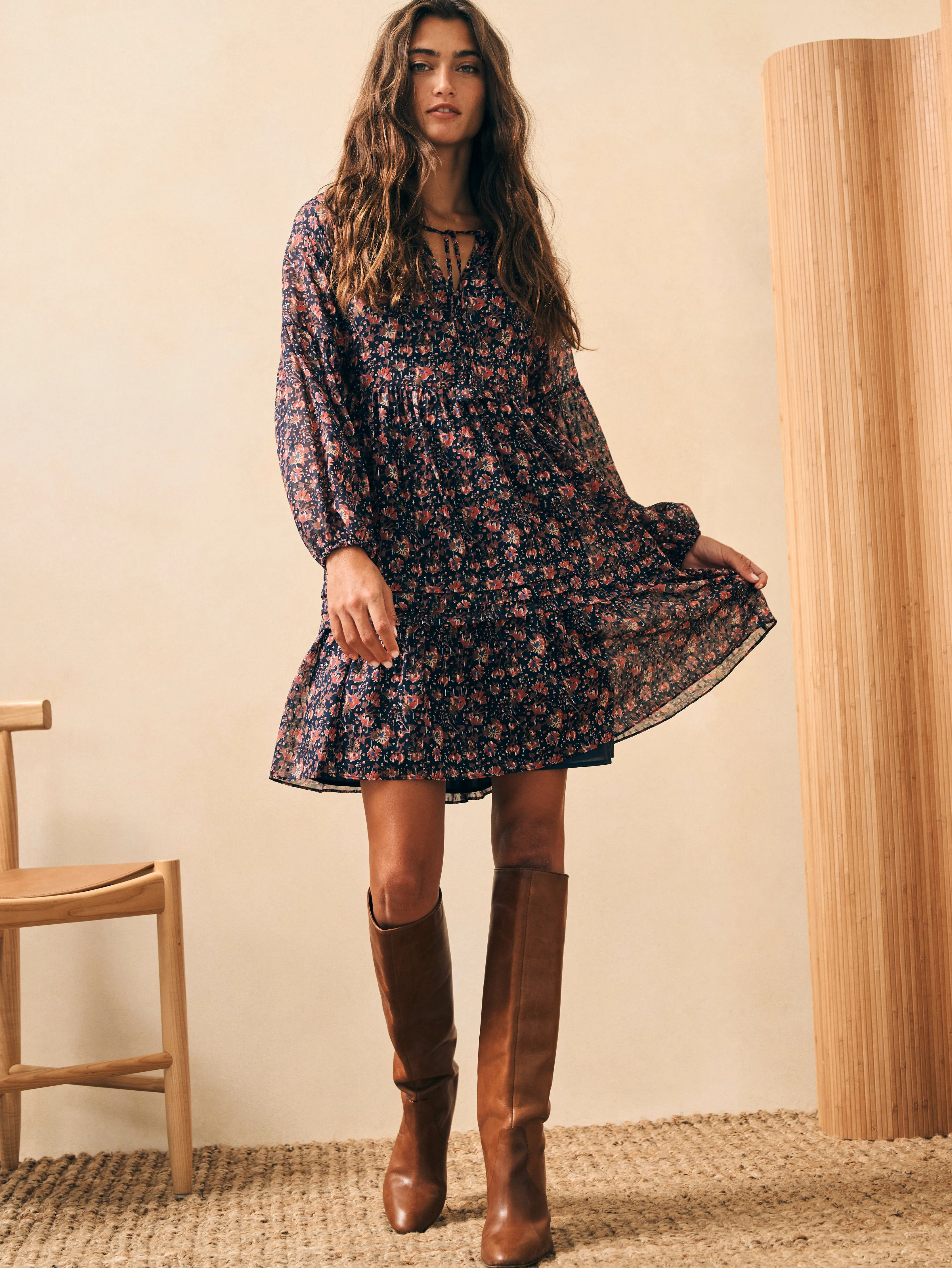 Silk Cotton Sage Wood Dress - Stargaze Bloom sold by Faherty product image thumbnail 3