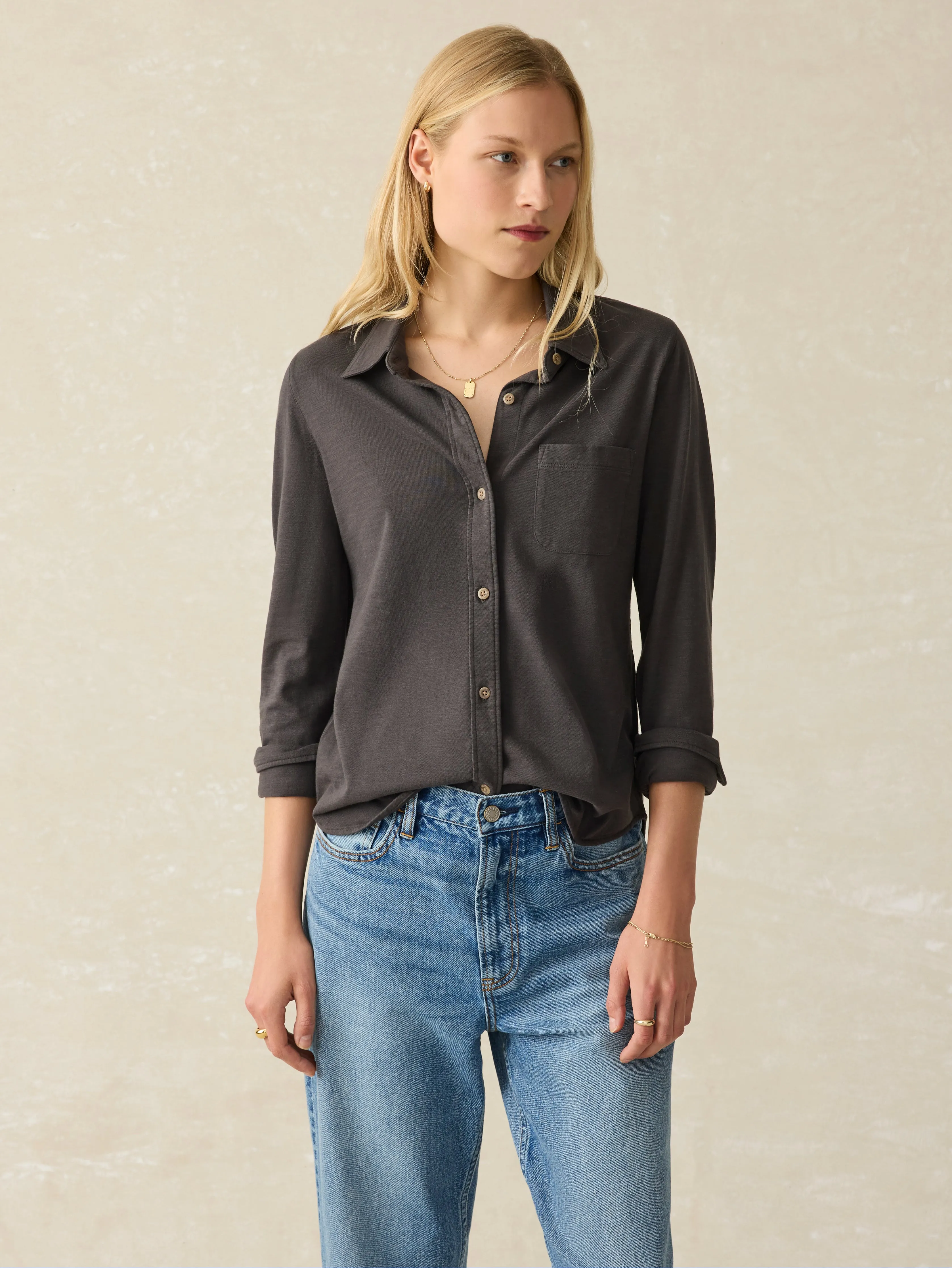 Sunwashed Knit Shirt - Washed Black sold by Faherty product image thumbnail 3