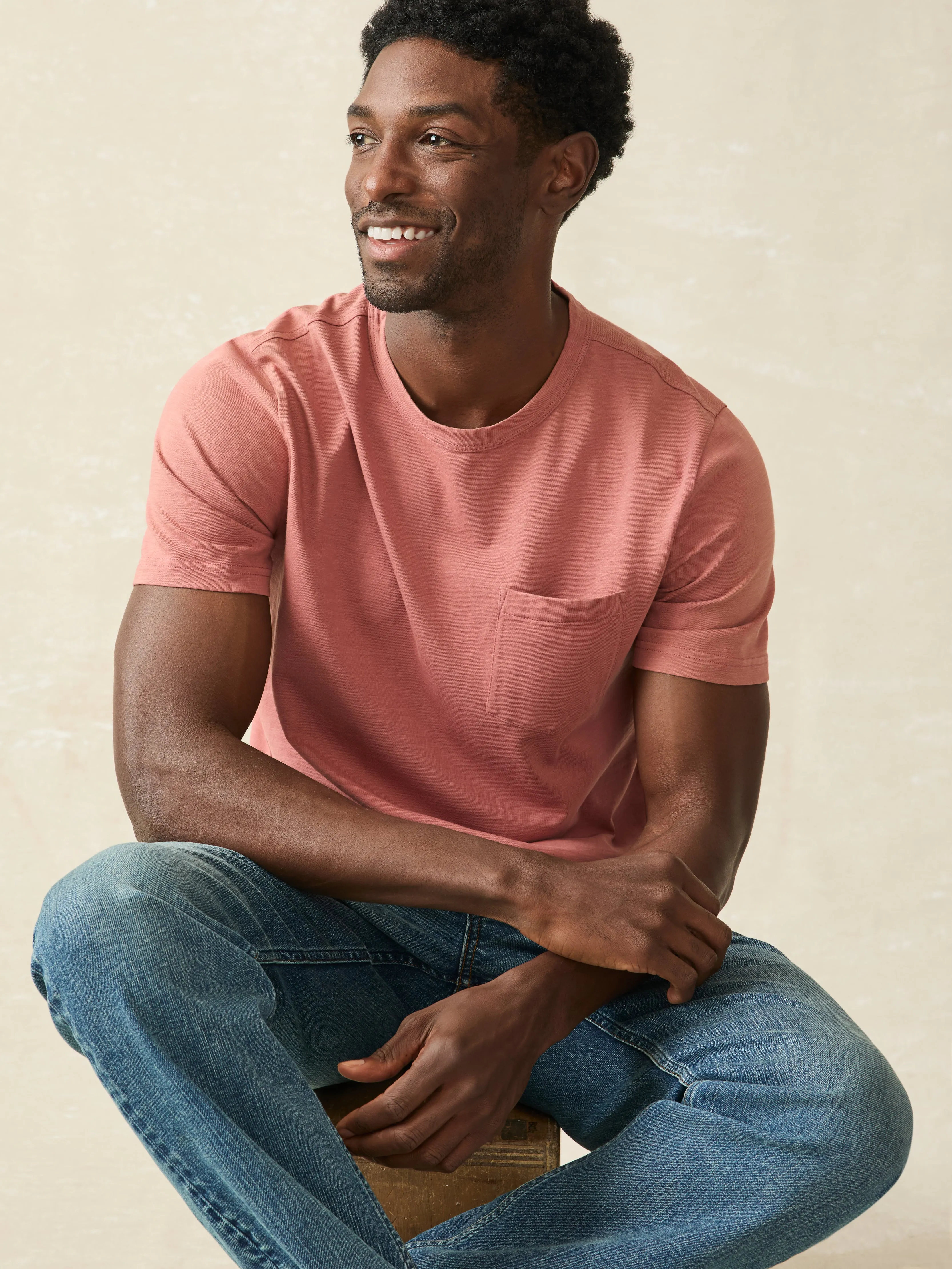 Sunwashed Pocket Tee - Fall Red sold by Faherty