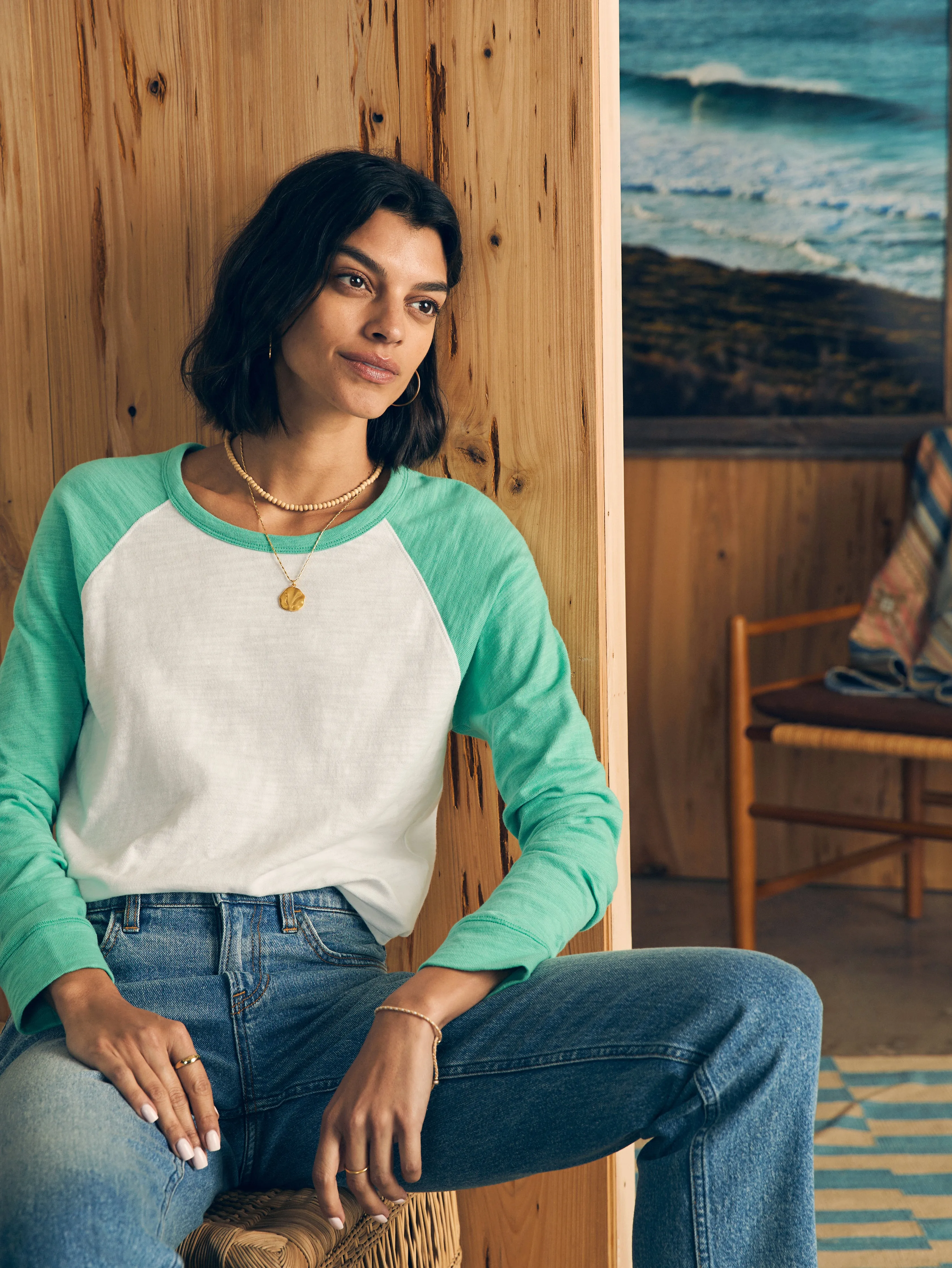 Sunwashed Slub Baseball Tee - Kelly Green sold by Faherty