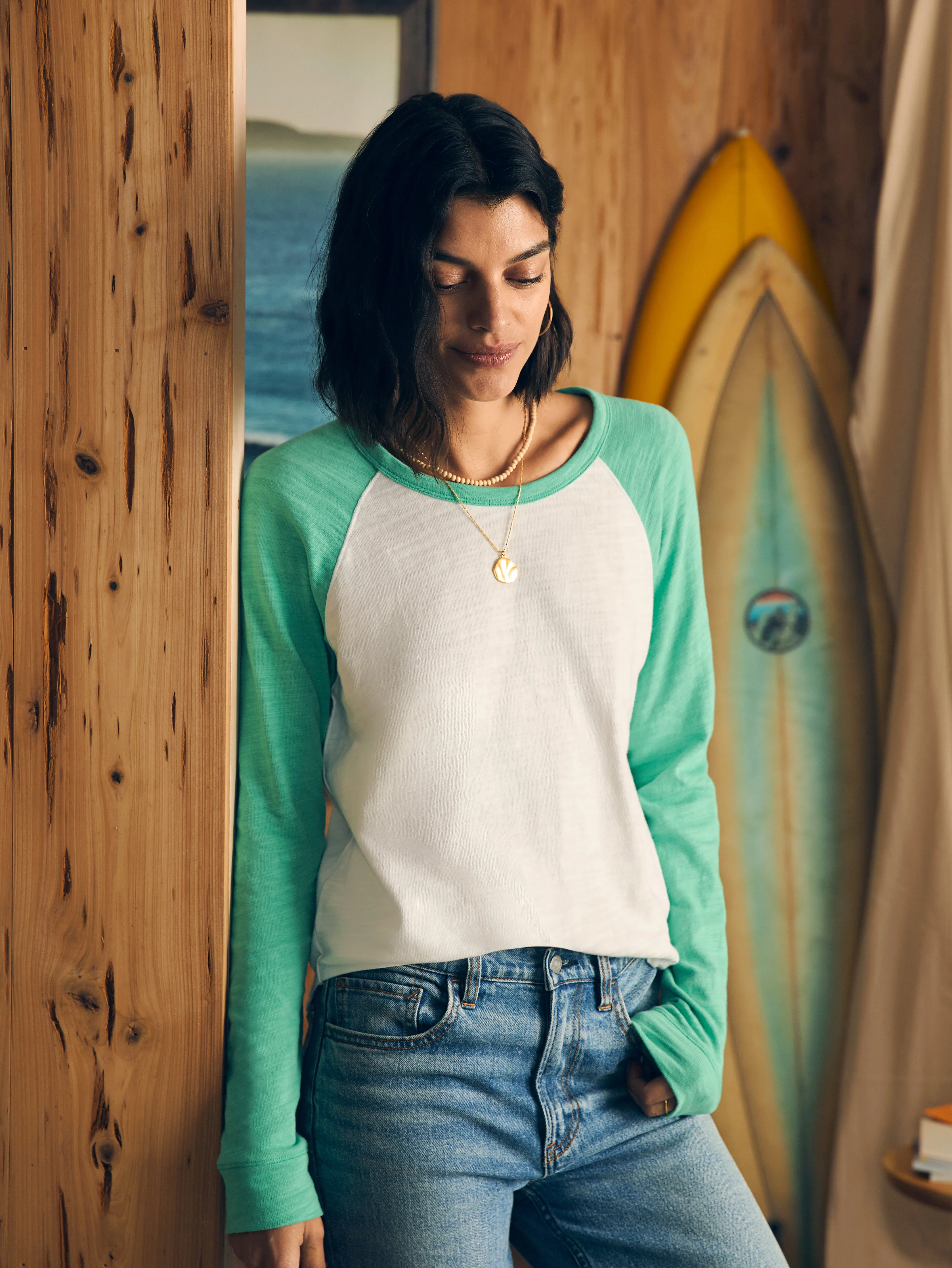Sunwashed Slub Baseball Tee - Kelly Green sold by Faherty product image thumbnail 3