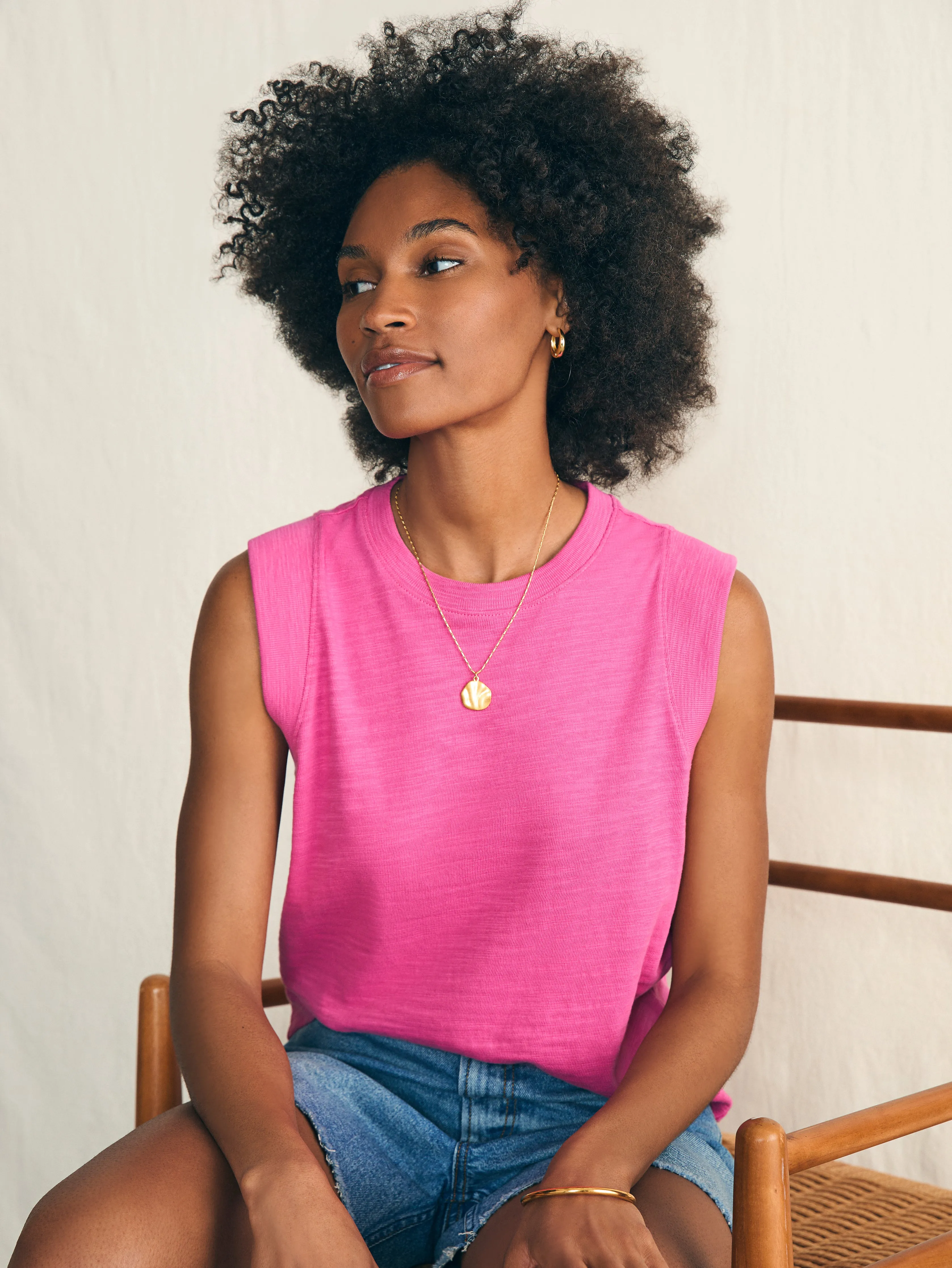 Sunwashed Slub Muscle Tank - Cone Flower sold by Faherty product image thumbnail 3