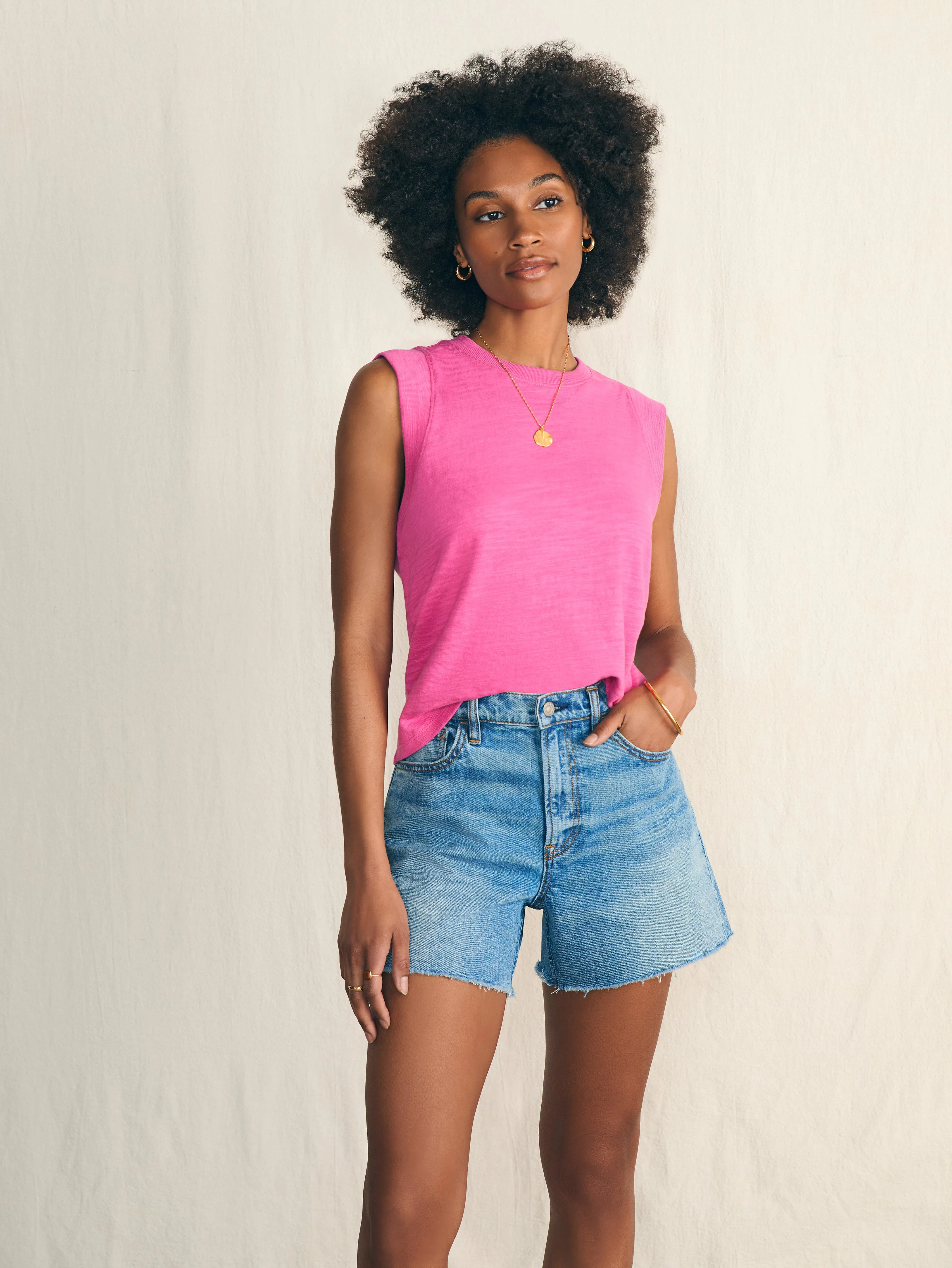 Sunwashed Slub Muscle Tank - Cone Flower sold by Faherty