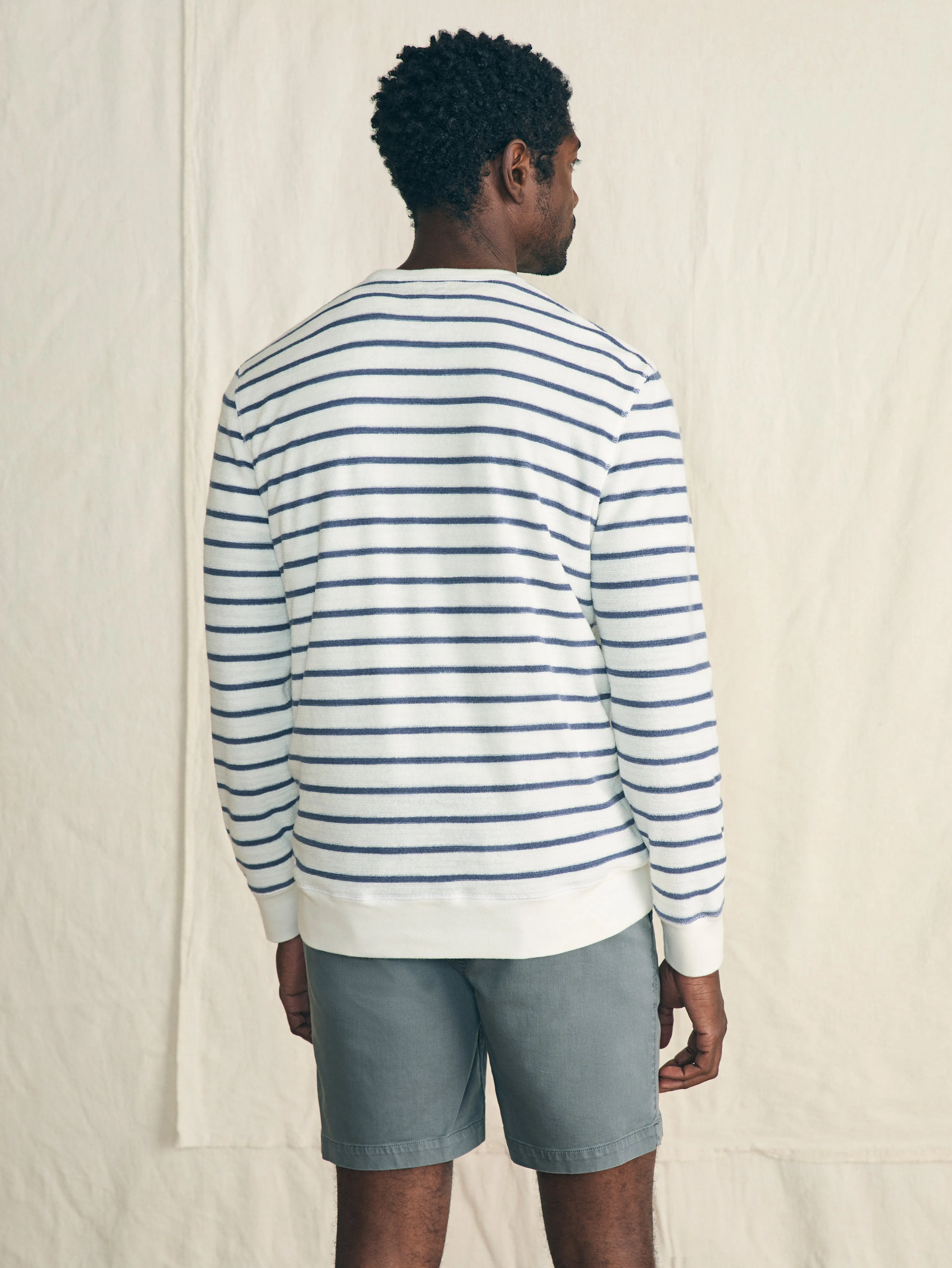 Cabana Towel Terry Crewneck - Stormy Sky Breton Stripe sold by Faherty product image thumbnail 5