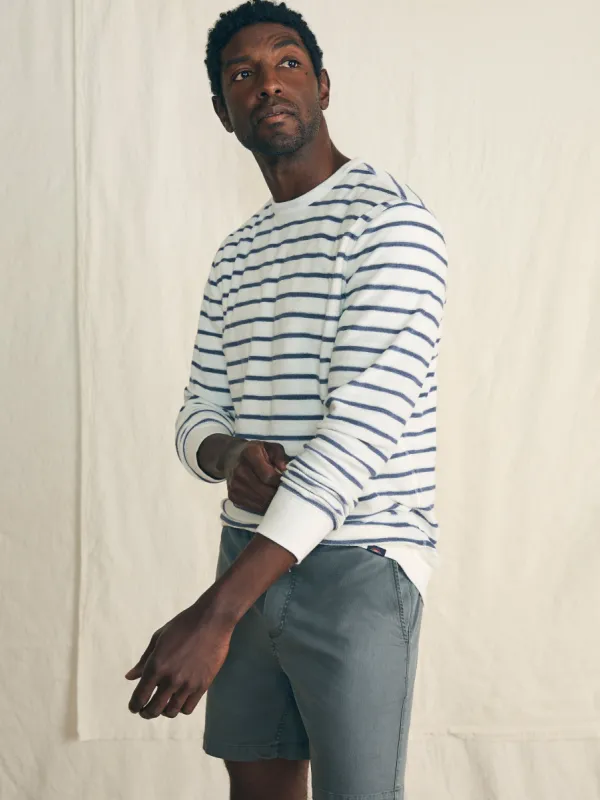 Cabana Towel Terry Crewneck - Stormy Sky Breton Stripe sold by Faherty