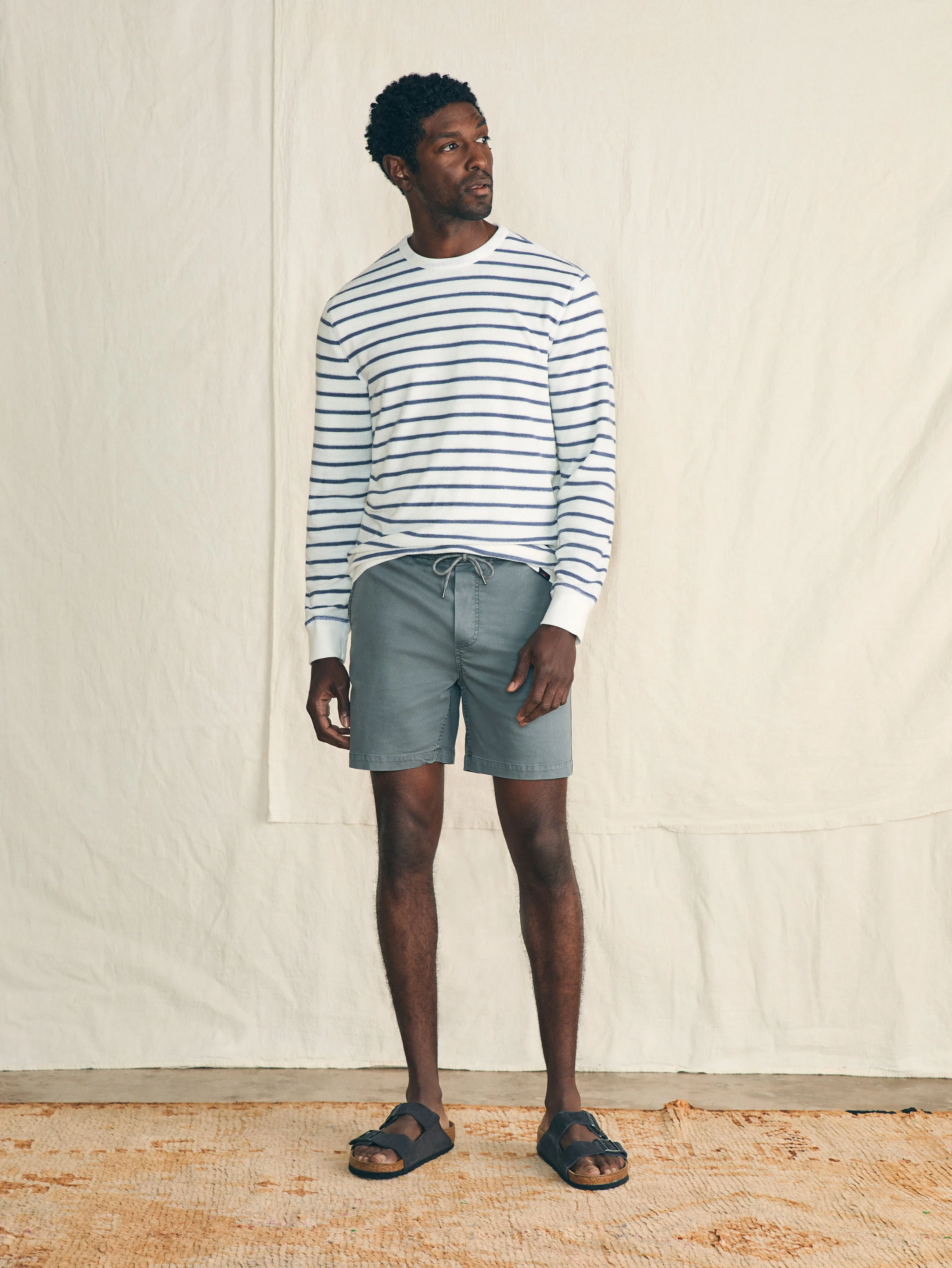 Cabana Towel Terry Crewneck - Stormy Sky Breton Stripe sold by Faherty product image thumbnail 4
