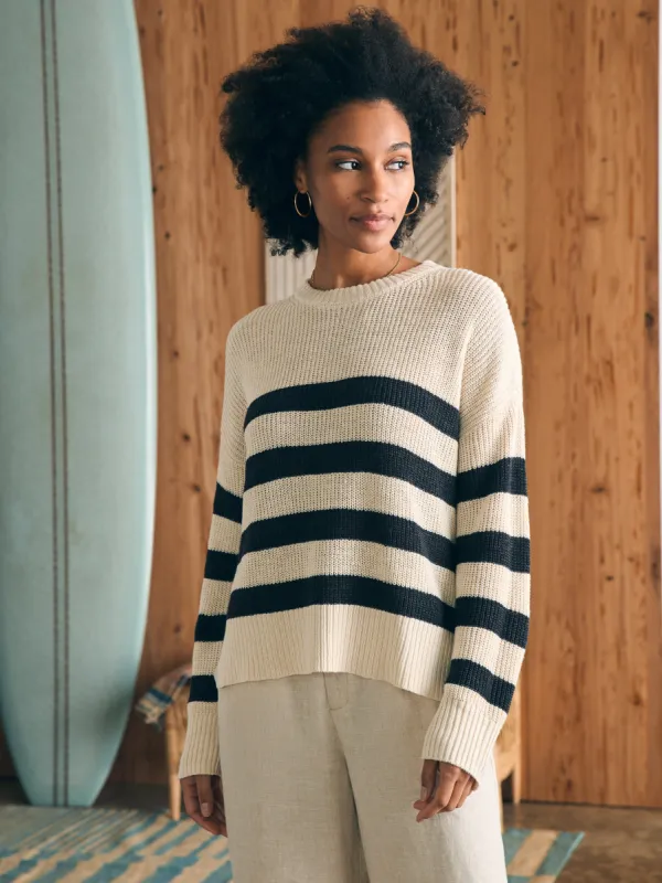 Miramar Linen Crewneck Sweater - Kadena Phantom Stripe sold by Faherty