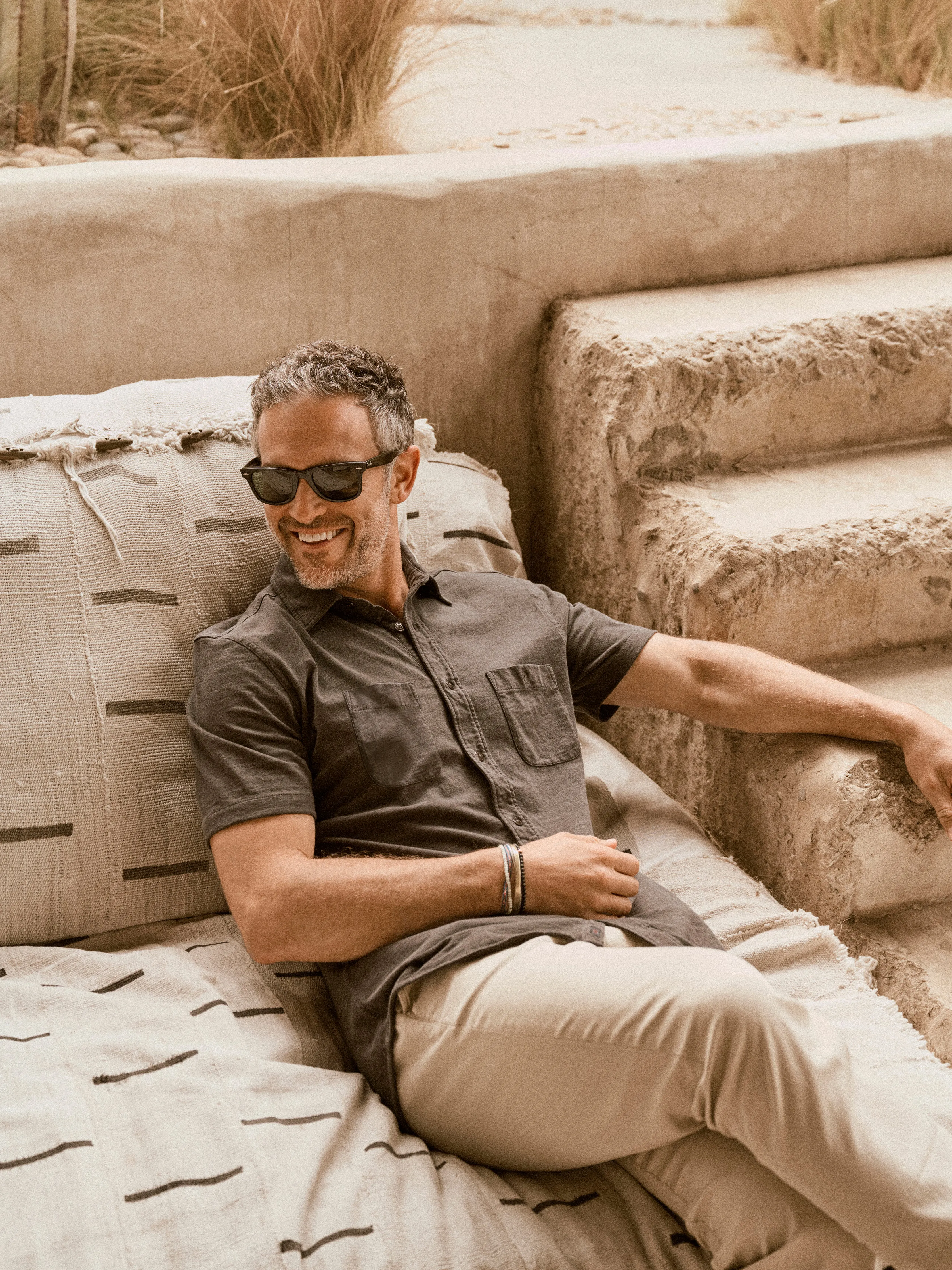 Short-Sleeve Sunwashed Knit Shirt - Washed Black sold by Faherty