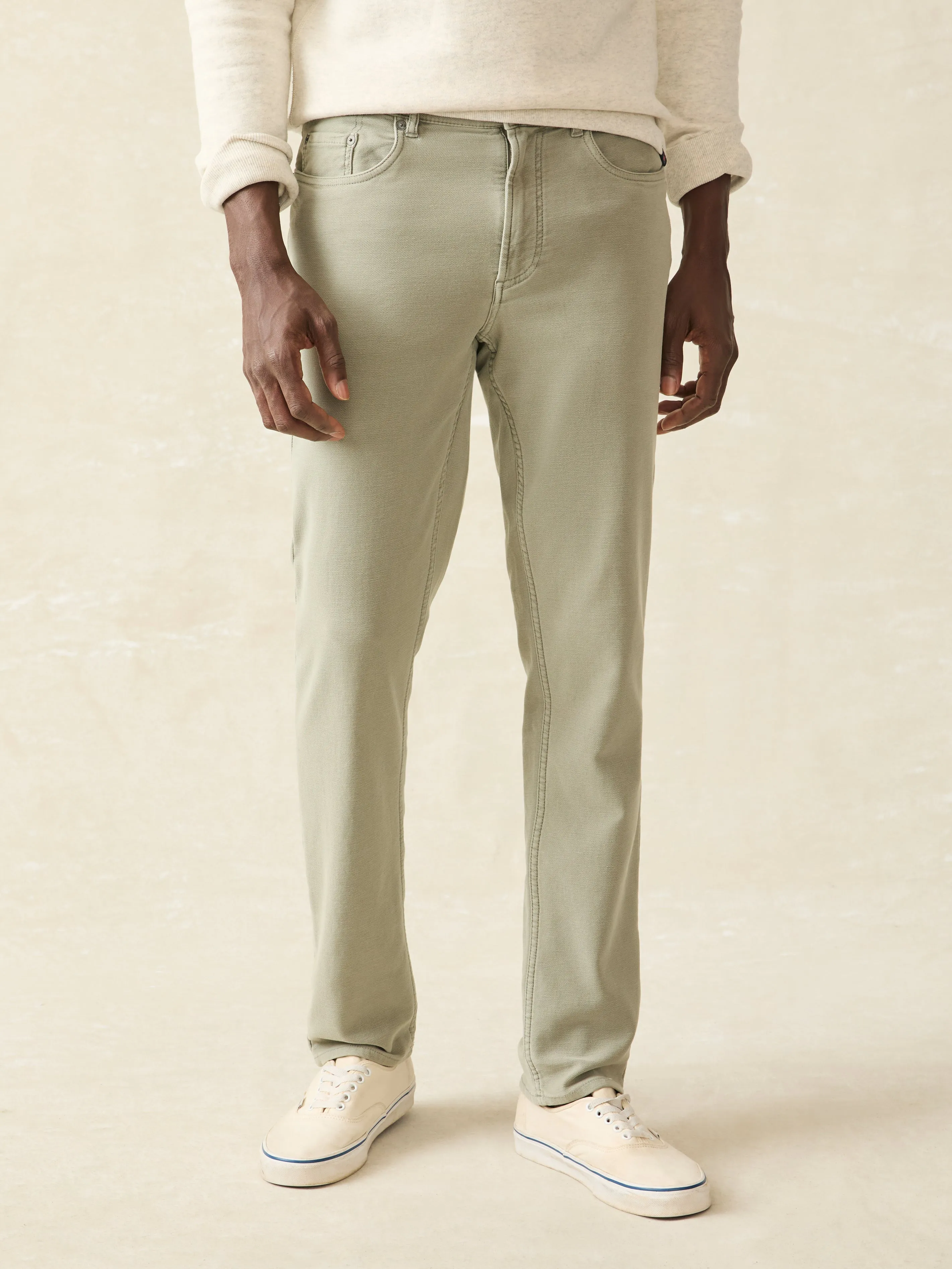 Stretch Terry 5-Pocket Pant - Faded Olive sold by Faherty