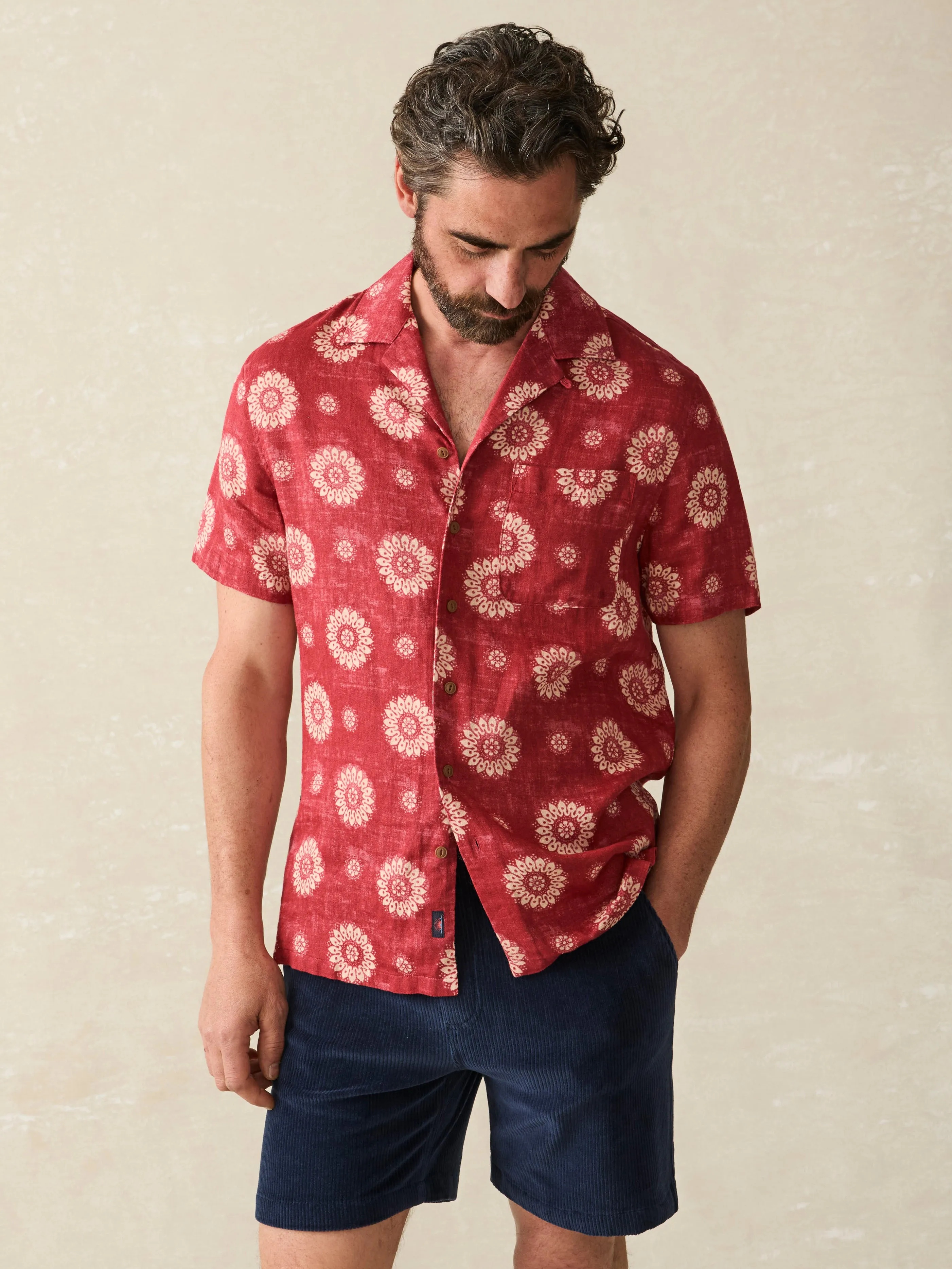 Short-Sleeve Hemp Blend Camp Shirt - Sun Blossom sold by Faherty