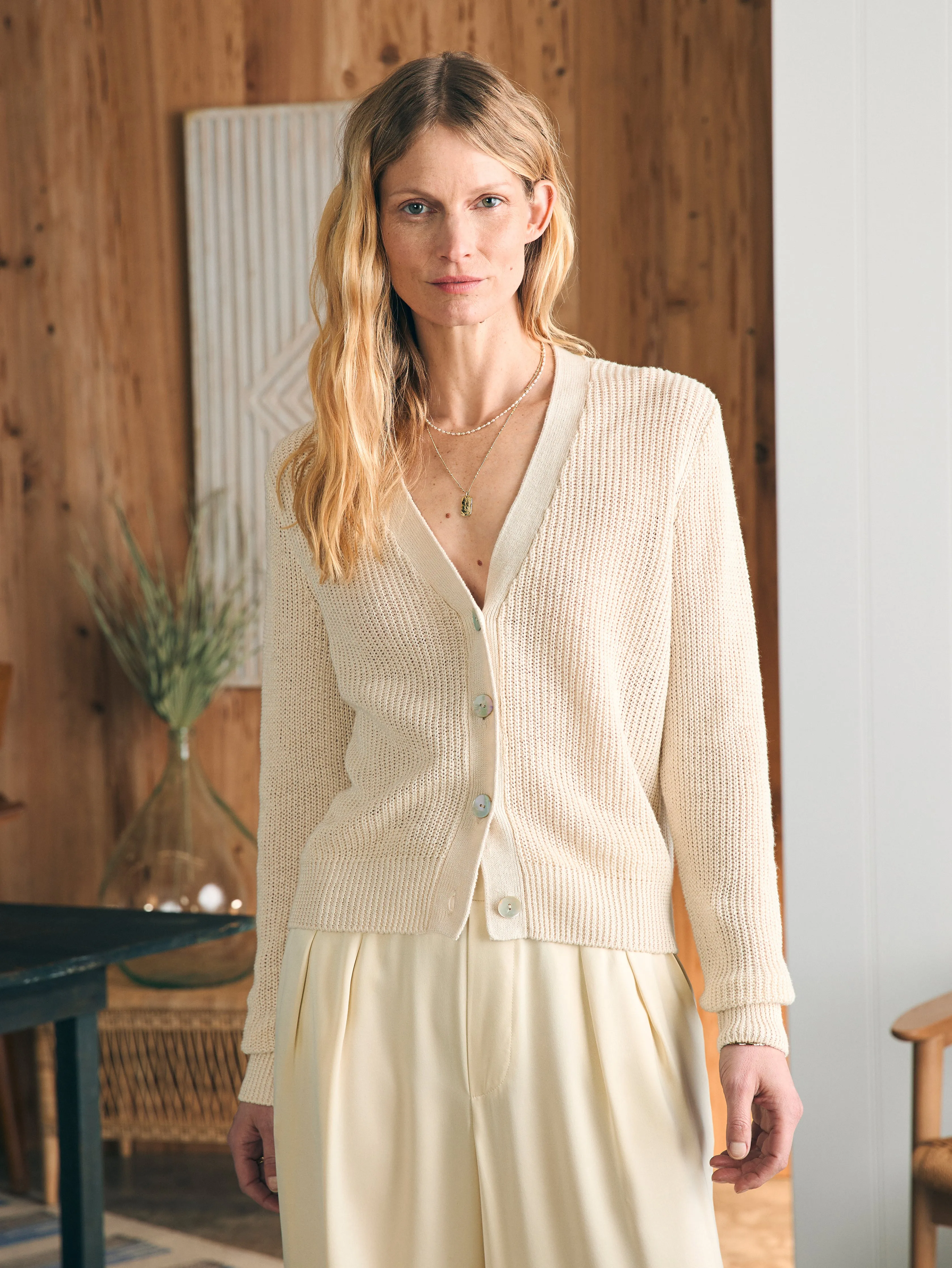 Miramar Linen Cardigan - Summer Sand sold by Faherty