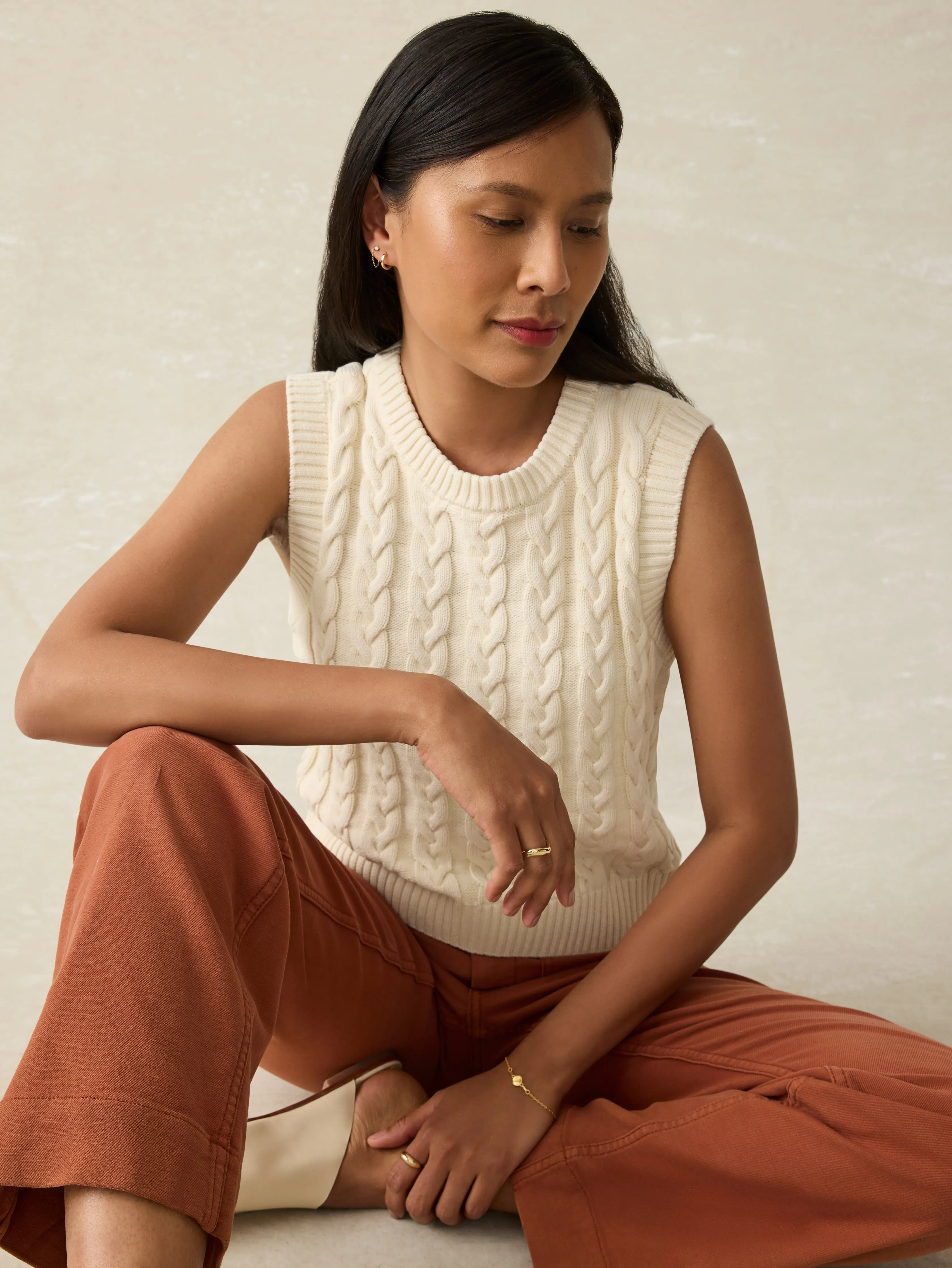 Sunwashed Sweater Vest - White Shell sold by Faherty