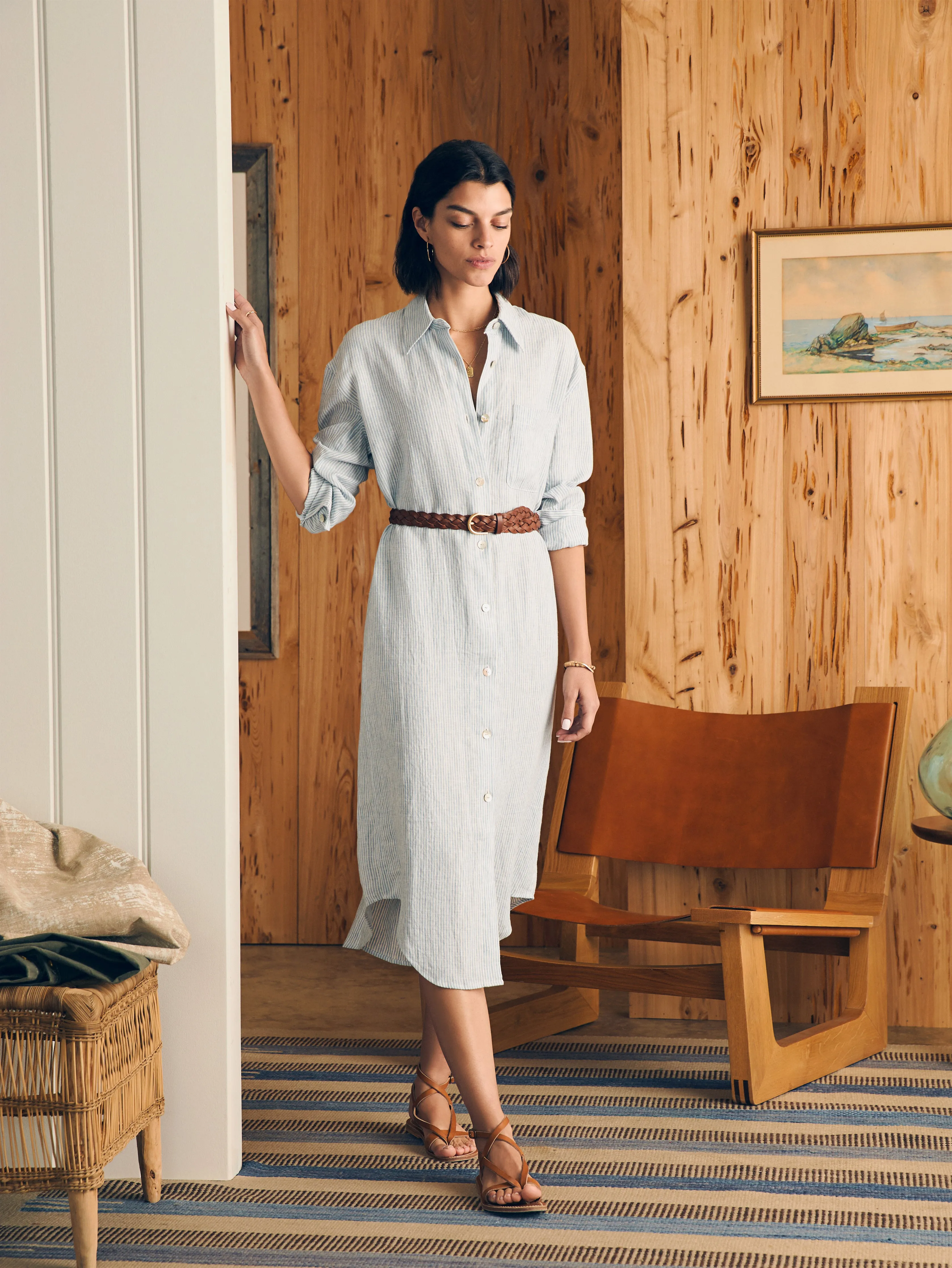 Laguna Linen Midi Dress - Ocean View Stripe sold by Faherty