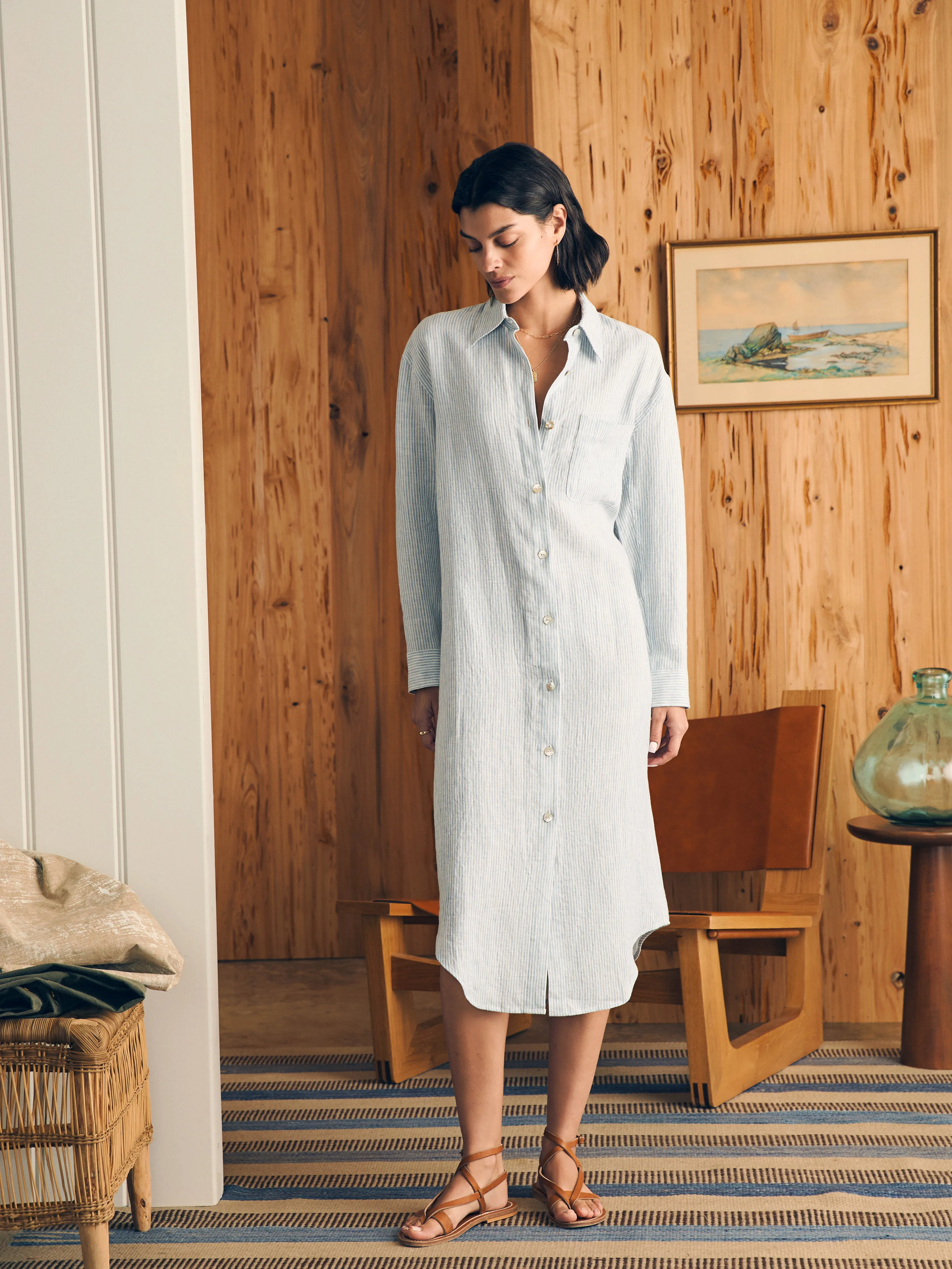 Laguna Linen Midi Dress - Ocean View Stripe sold by Faherty product image thumbnail 3