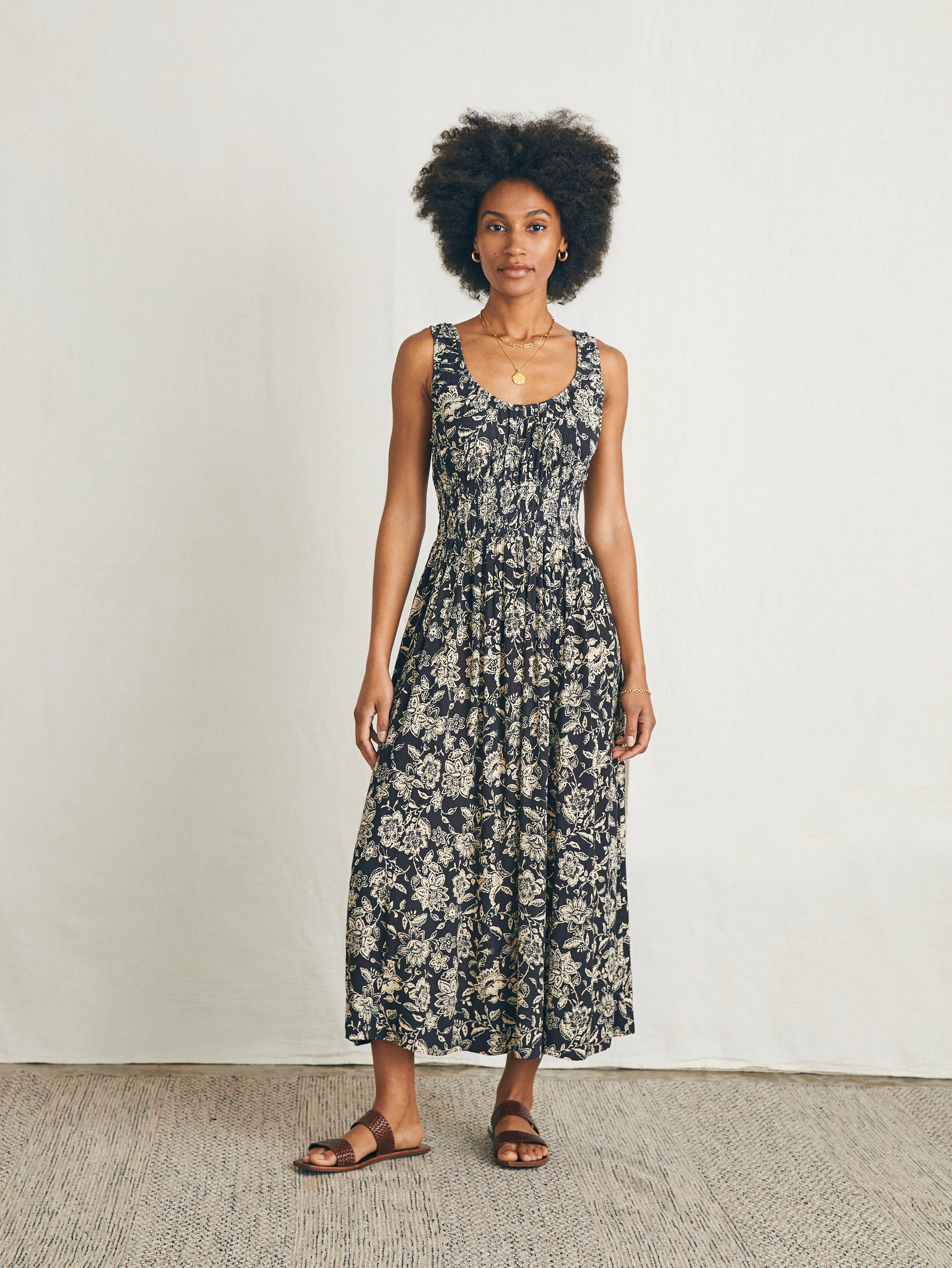 Sunseeker Midi Dress - Charcoal Chiyoda Floral sold by Faherty