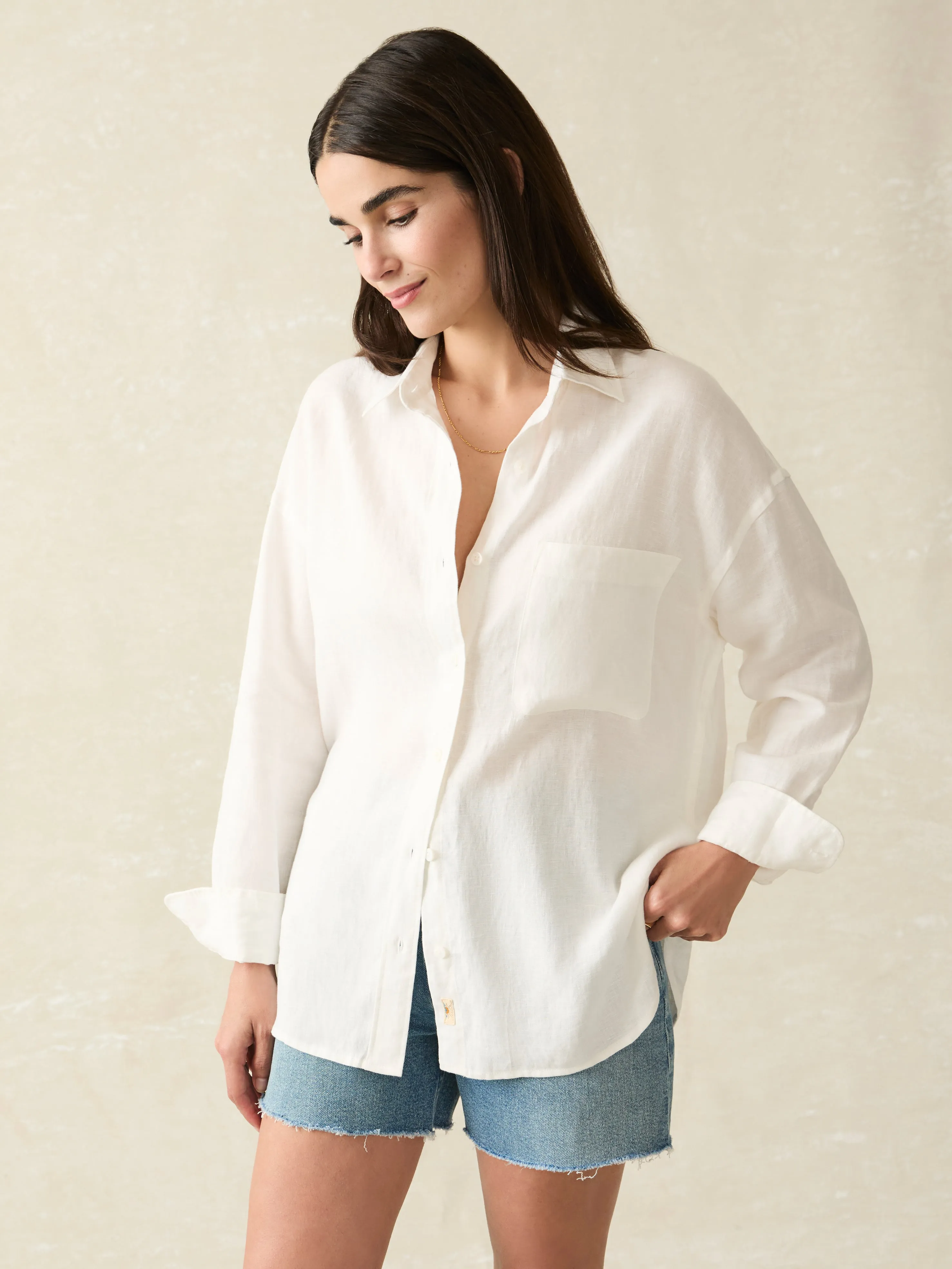 Laguna Linen Relaxed Shirt - White sold by Faherty
