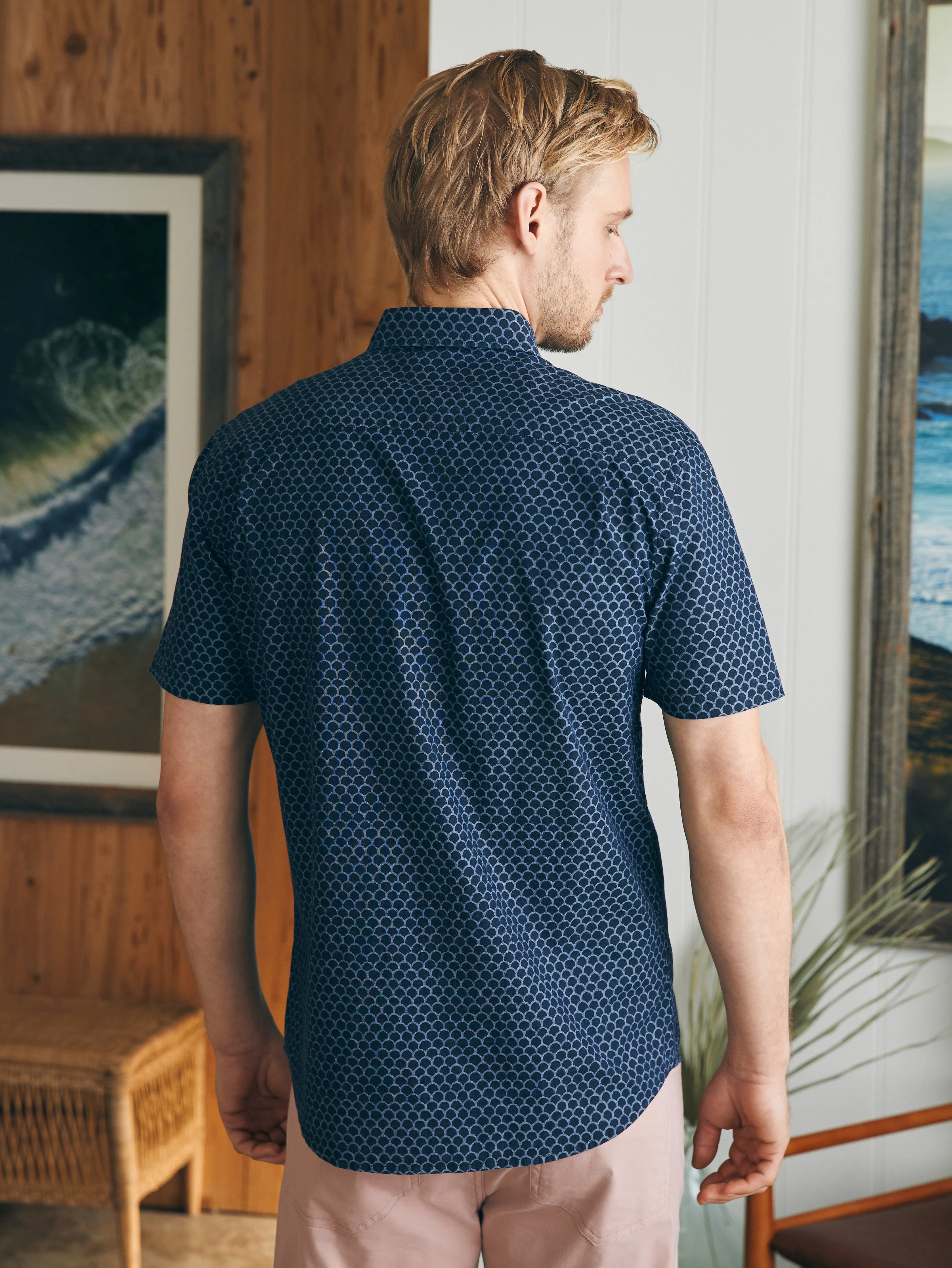Short-Sleeve Stretch Playa Shirt - Midnight Fishscale sold by Faherty product image thumbnail 5