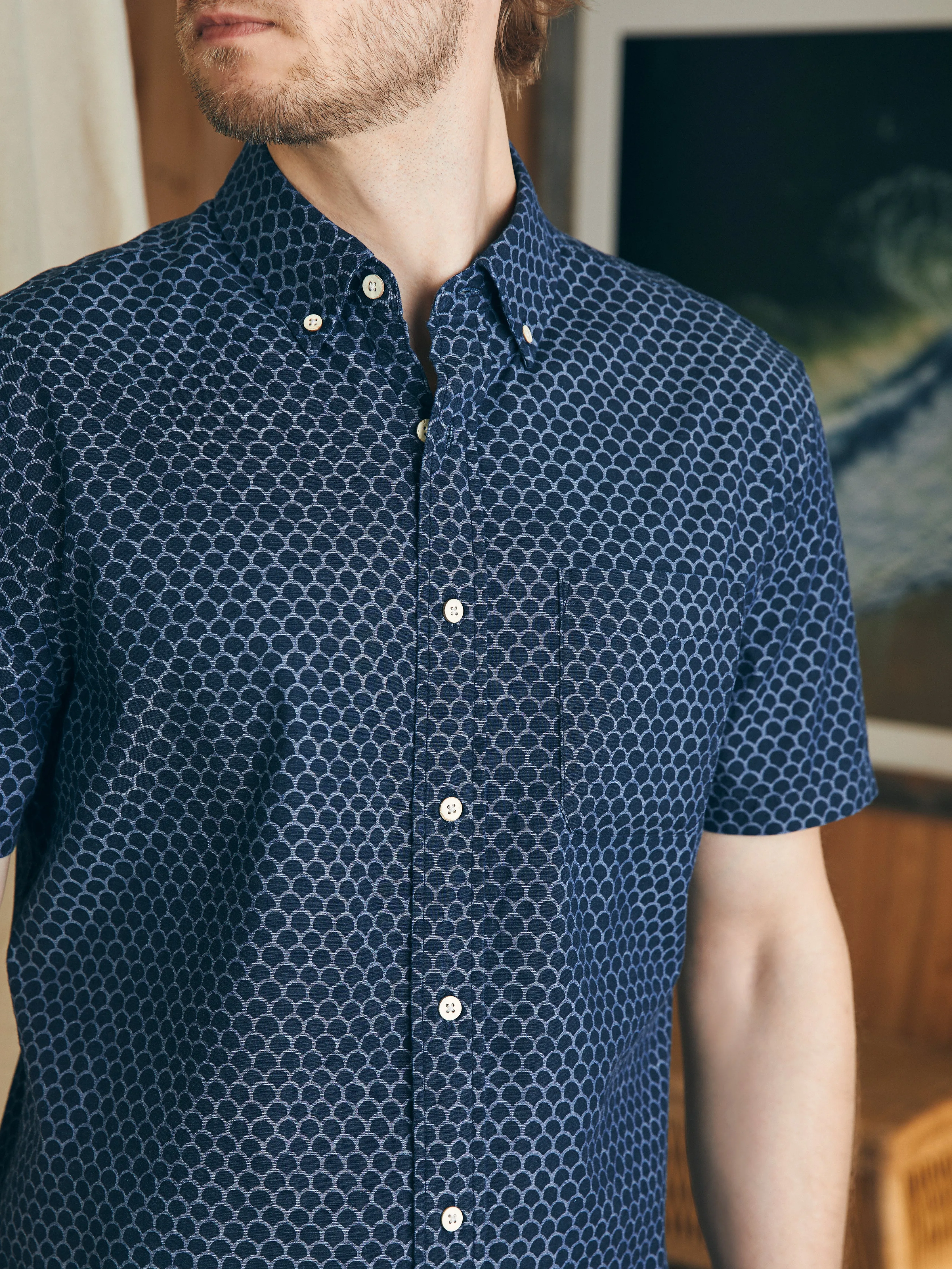 Short-Sleeve Stretch Playa Shirt - Midnight Fishscale sold by Faherty product image thumbnail 2